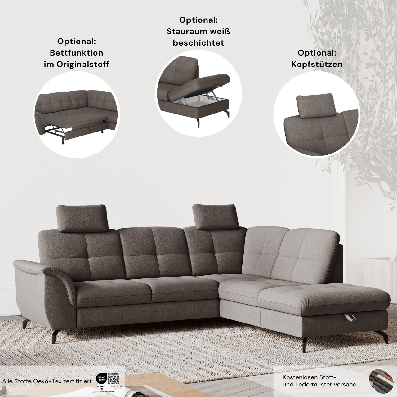 sit&more Ecksofa »Zora L-Form«, wahlweise mit Bettfunktion und Bettkasten