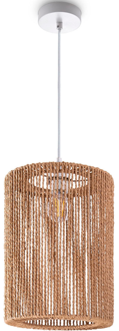 Paco Home Pendelleuchte »Hugo Ricarda«, Leuchtmittel E27 | ohne Leuchtmittel, Wohnzimmer Esszimmer Rattan Optik Boho Lampenschirm Papier Rund