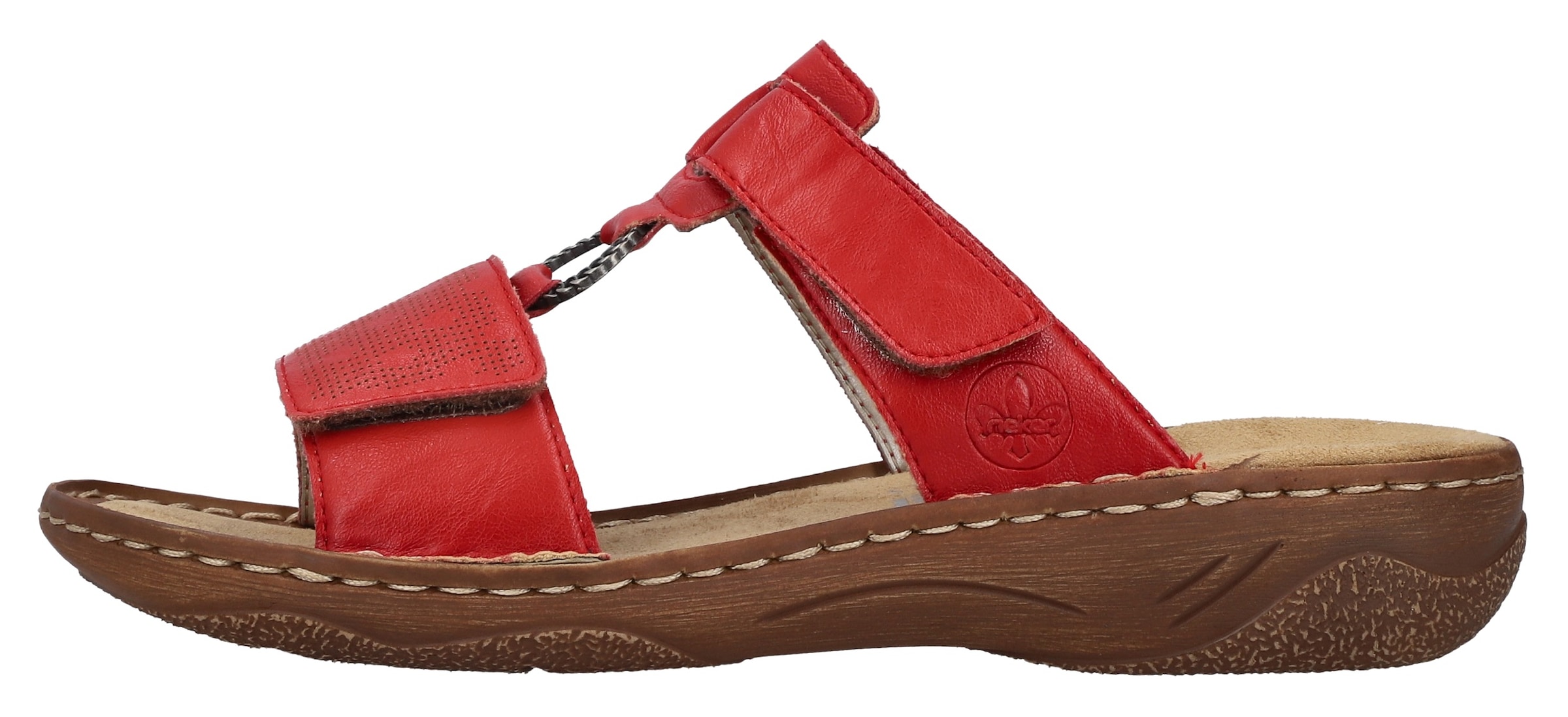 Rieker Pantolette, Sommerschuh, Schlappen, Urlaubschuh, Klettschuh mit Perforation