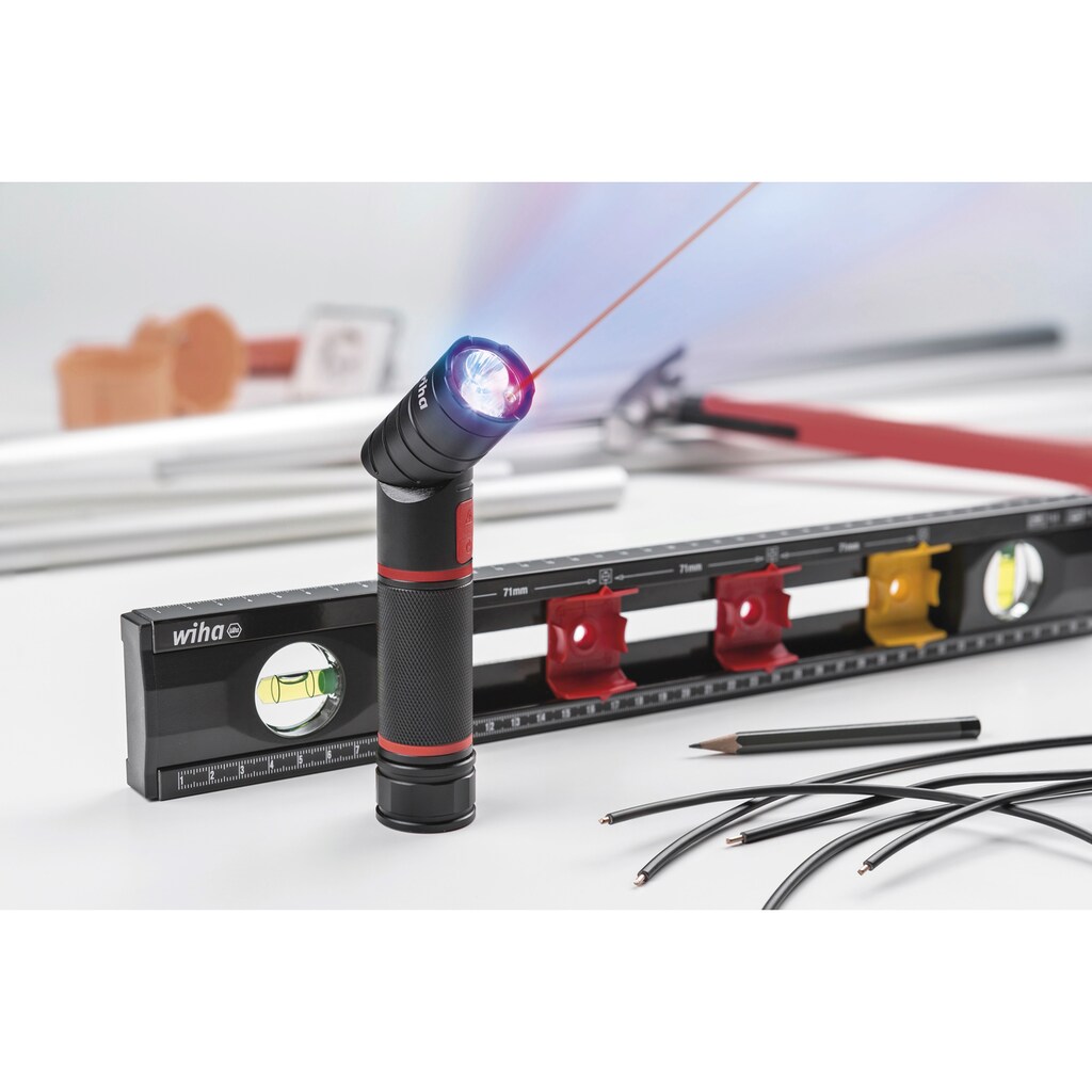 Wiha LED Taschenlampe »41286«, Laser, UV-Licht, schwenkbarer Kopf, 2 Lichtstufen, inkl. Batterien