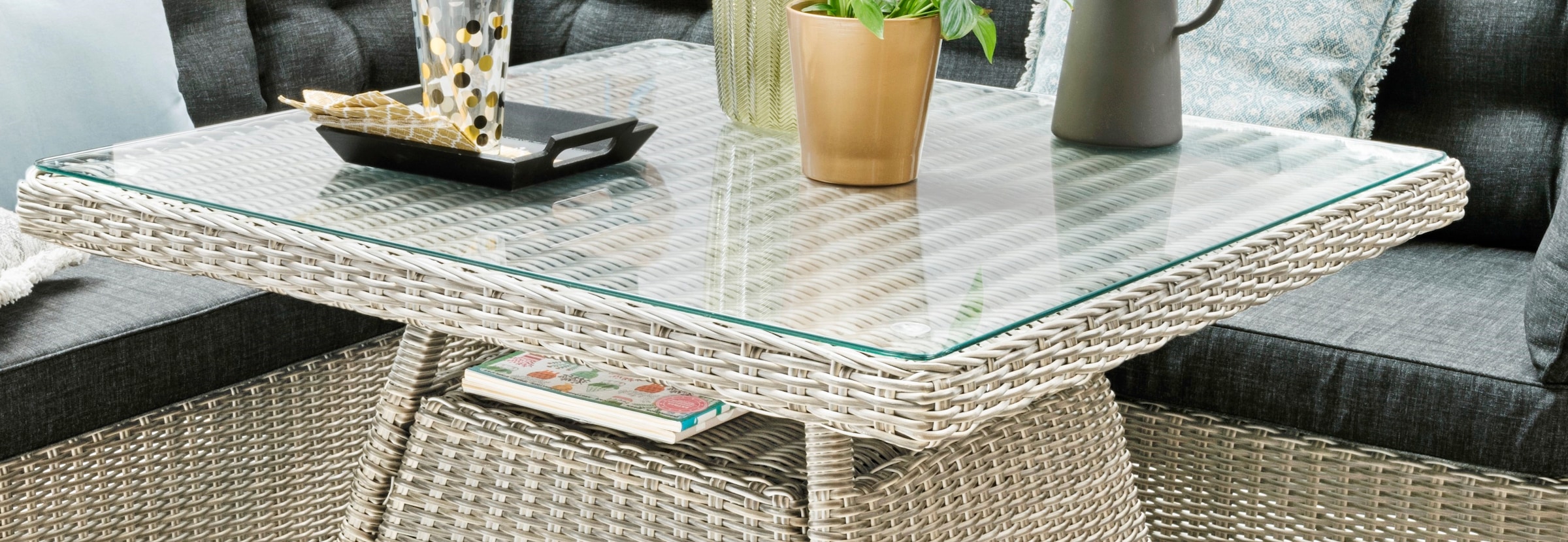 Destiny Garten-Essgruppe »PALMA LUNA«, (16 tlg., 2x Schenkel, 1x Eckmodul, 2x Sessel, 1x Tisch, inkl. Auflagen), Aluminium, Polyrattan