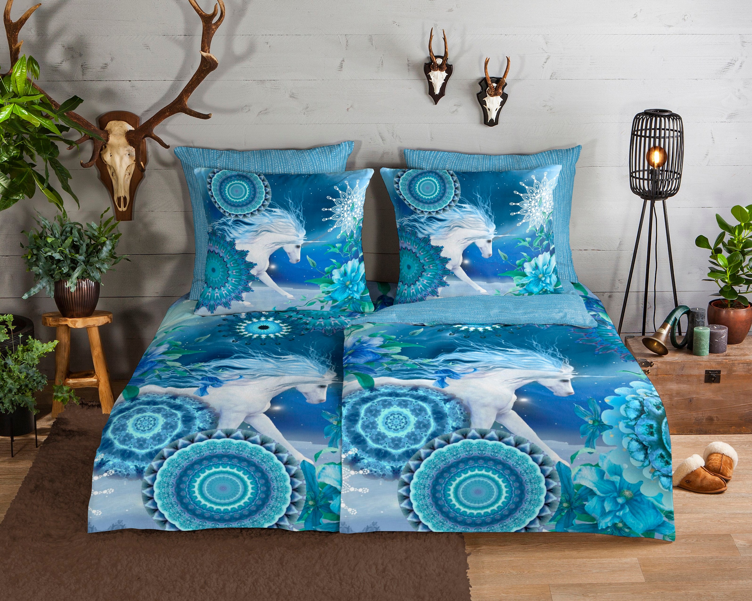 hip Wendebettwäsche »Lumi«, Biber, 135x200, Warm, Weich, Wendeoptik, Reißverschluss, Winter, Blau