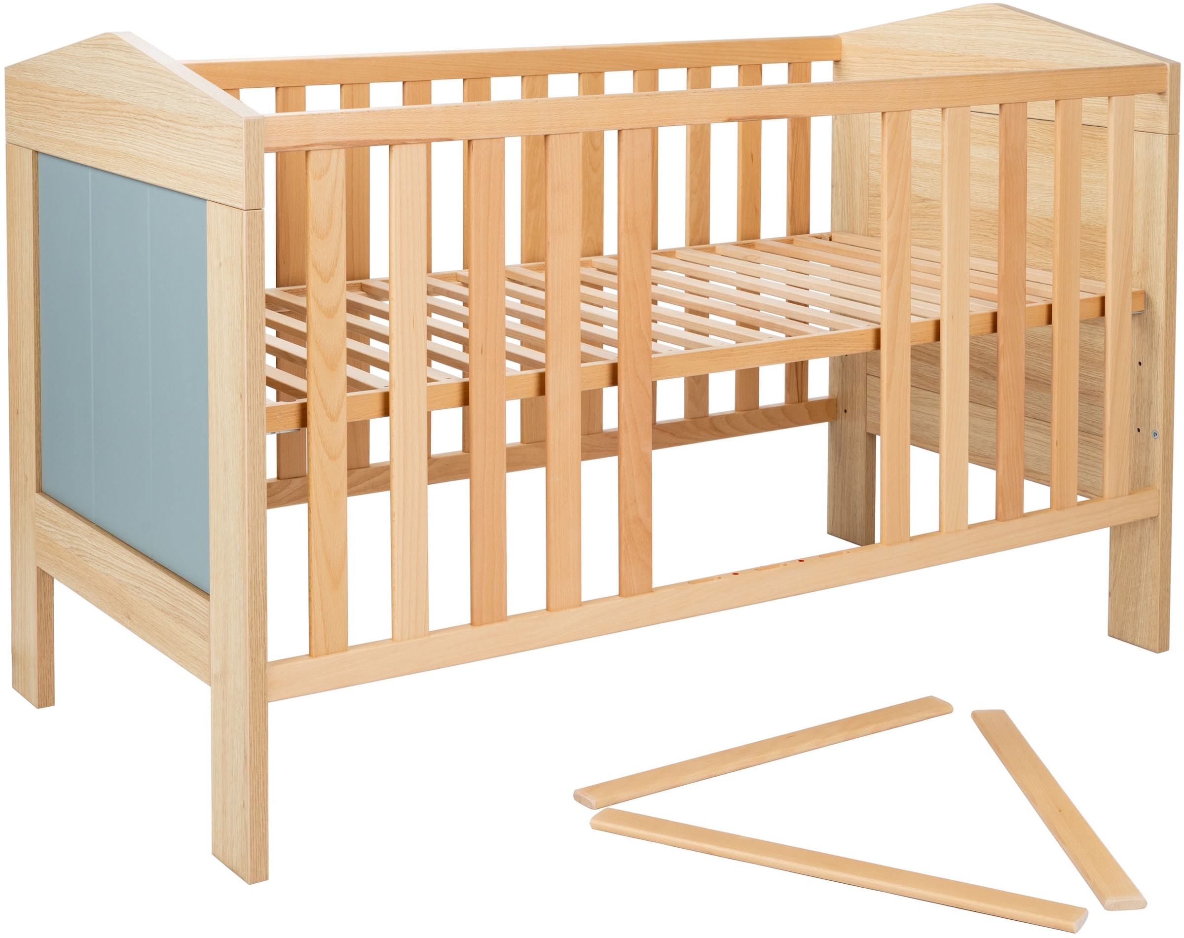 arthur berndt Babyzimmer-Komplettset »Babyzimmer-Set »Roofy« 3-teilig mit 2-türigem Kleiderschrank«, (Set, 3 tlg., Babymöbel-Set »Roofy« Kleiderschrank,Kinderbett+Wickelkommode)