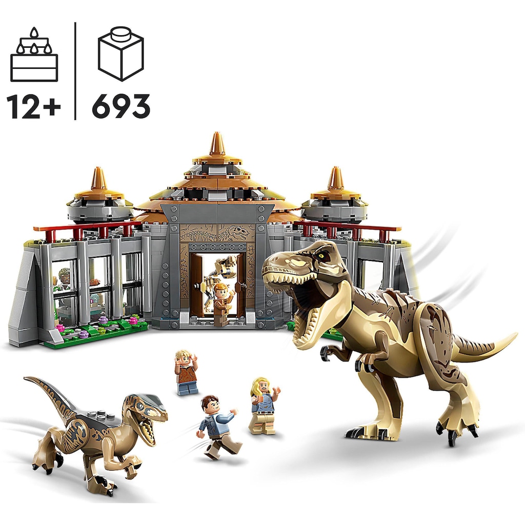 LEGO® Konstruktionsspielsteine »Angriff des T. rex und des Raptors aufs Besucherzentrum (76961)«, (693 St.)