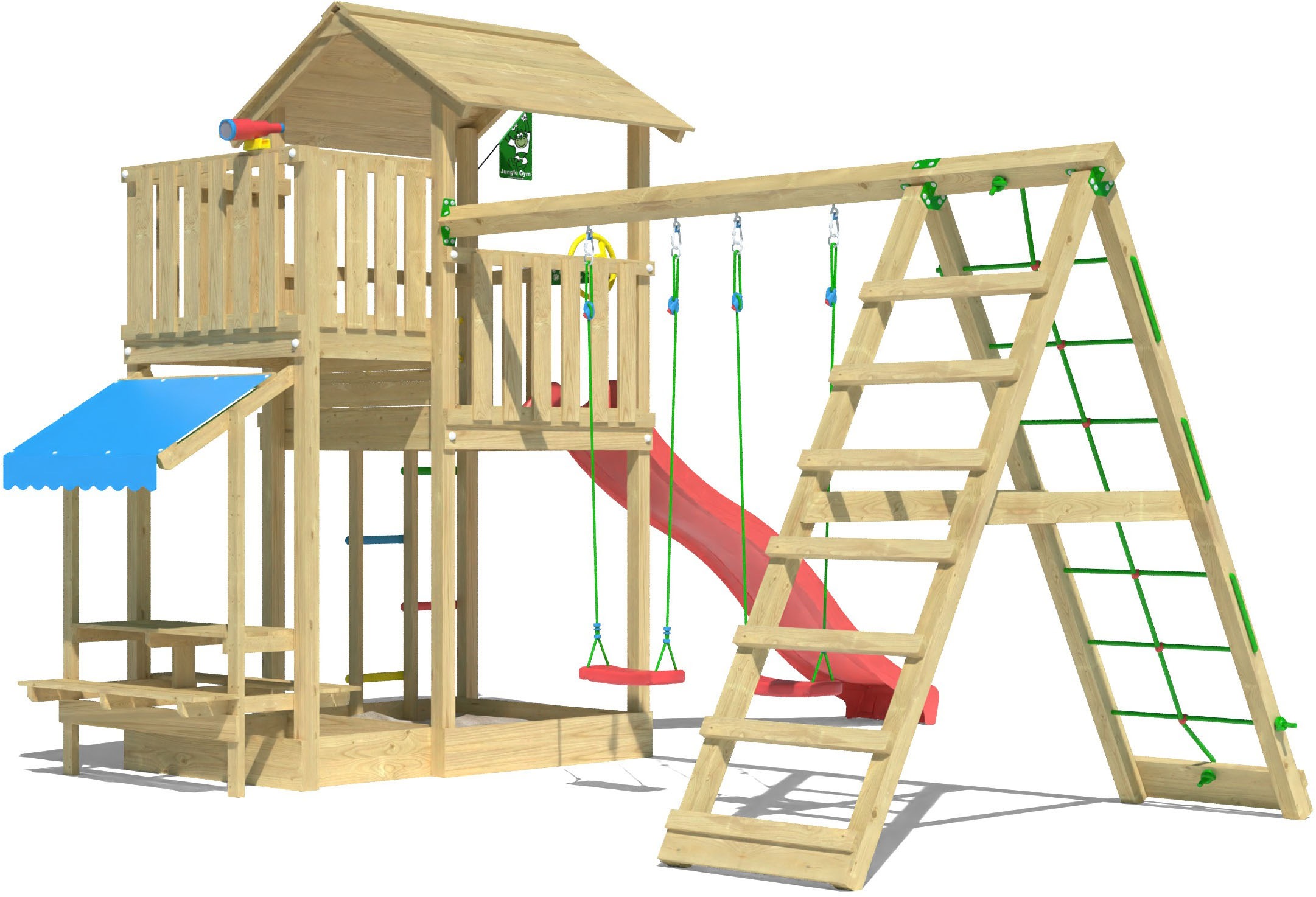 Jungle Gym Spielturm »Veranda«, (Set), Spielanlage mit Schaukel, Kletterbock und Rutsche mit Wasseranschluss