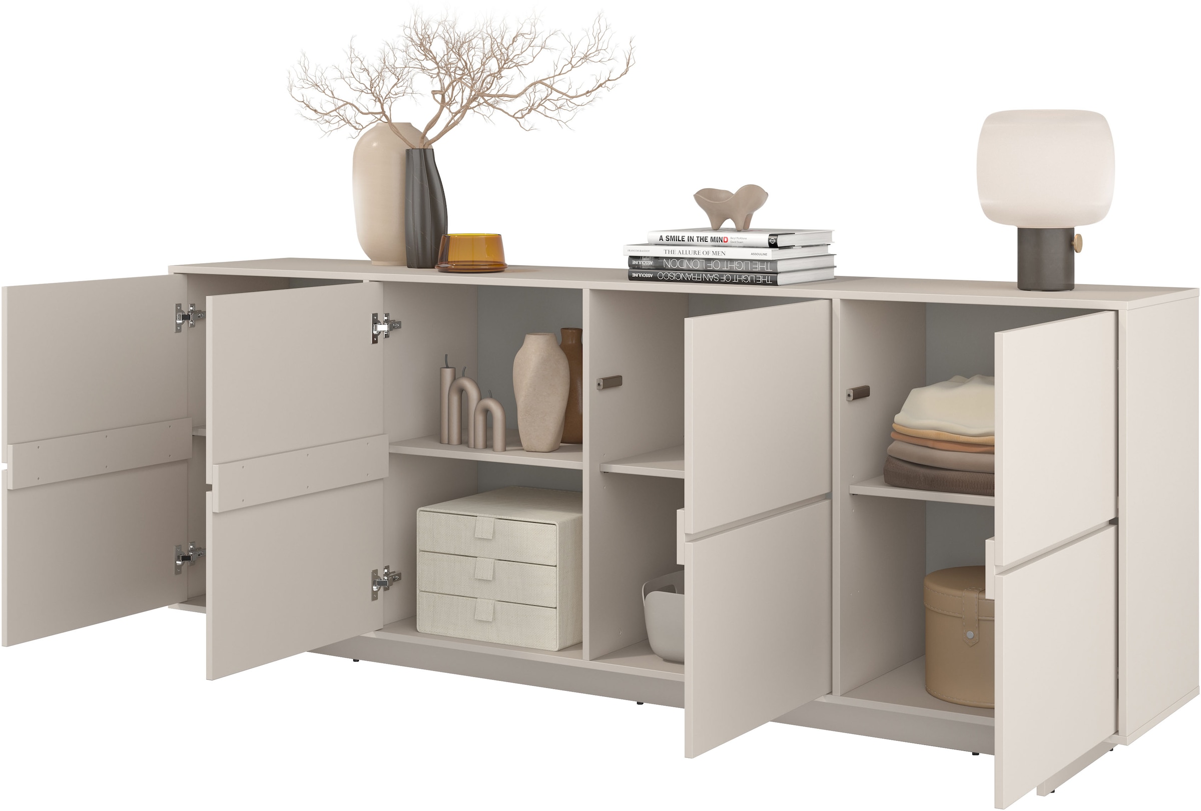 OTTO home Sideboard »Tatami, Stilvolle, moderne grifflose Kommode 4 Türen, Breite 220cm« Anrichte mit viel Stauraum, Böden verstellbar, push-to-open-Funktion