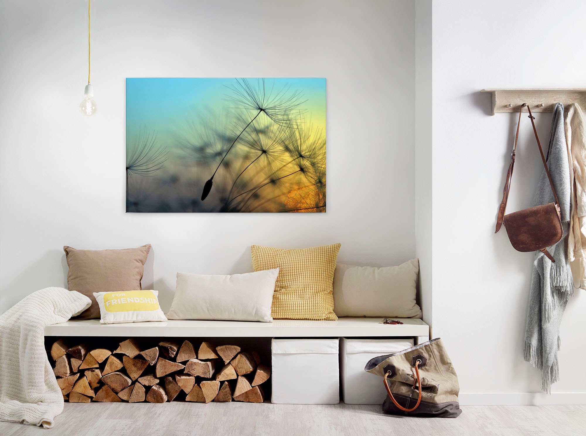 Bricoflor Leinwand Mit Pusteblume In Grau Gold Natur Wandbild Mit Sonnenunt günstig online kaufen