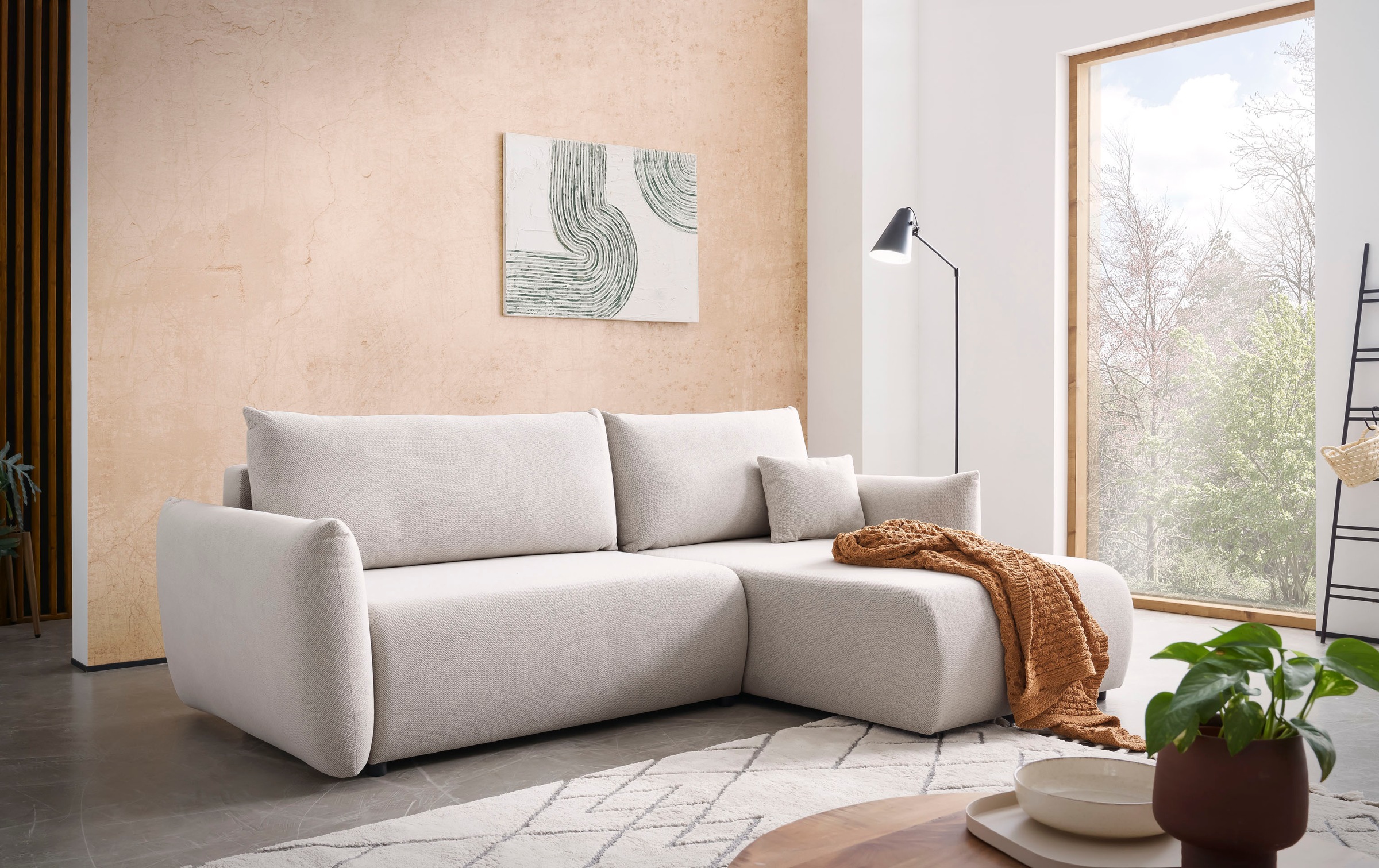 INOSIGN Ecksofa »MAVAS Schlafsofa mit Bettkasten, L-Form,«, ca.257/127cm (Liegefläche 212/145 cm), Cord, Chenille, Struktur