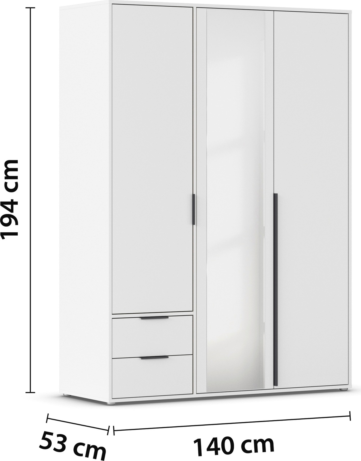 rauch Drehtürenschrank »Kleiderschrank Schrank Garderobe Wäscheschrank NAGATA mit Spiegel«, (in 3 verschiedenen Ausstattungen BASIC/CLASSIC/PREMIUM), und Schubladen sowie Stangengriffen TOPSELLER MADE IN GERMANY