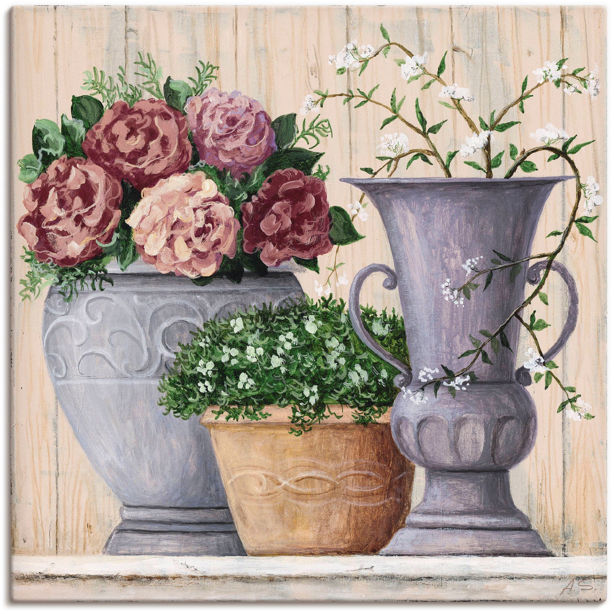 Artland Wandbild »Antike Blumen_hell«, Vasen & Töpfe, (1 St.), als Alubild,  Leinwandbild, Wandaufkleber oder Poster in versch. Größen auf Rechnung  kaufen