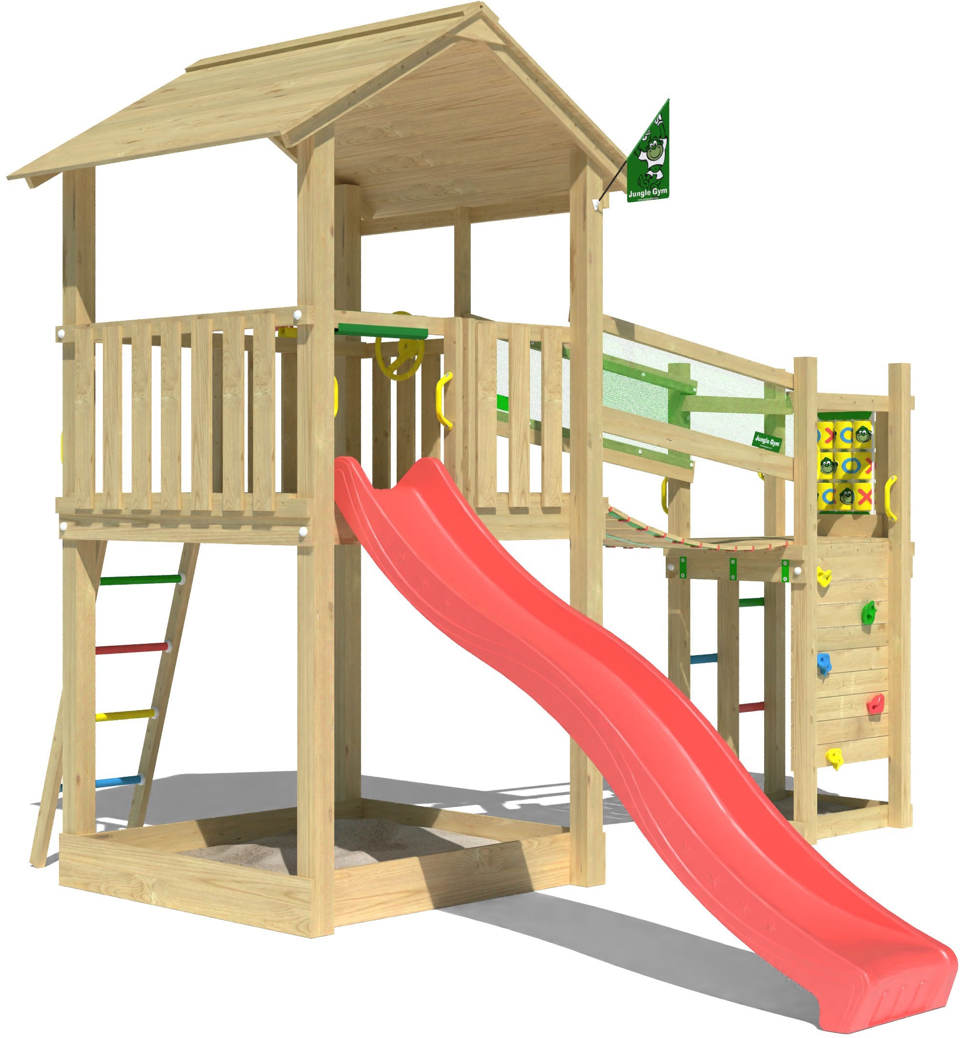 Jungle Gym Spielturm »Fortress«, (Set), Spielanlage mit 2 Türmen, Brücke und Rutsche mit Wasseranschluss