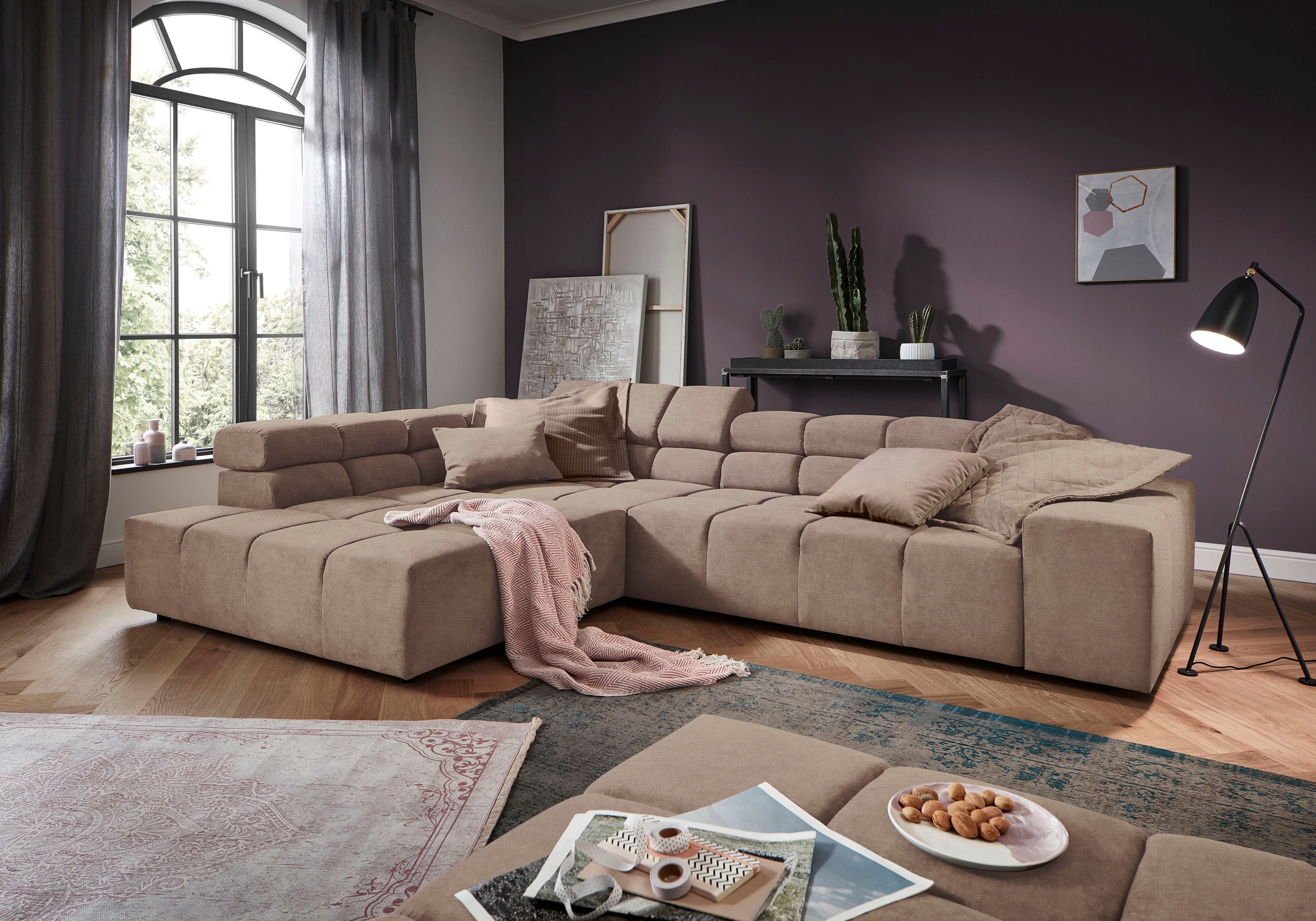 INOSIGN Ecksofa »Ancona incl. Kopfteilverstellung, Breite 319cm, L-Form«, wahlweise motorische Sitztiefenverstellung, auch in Cord + Easy Care