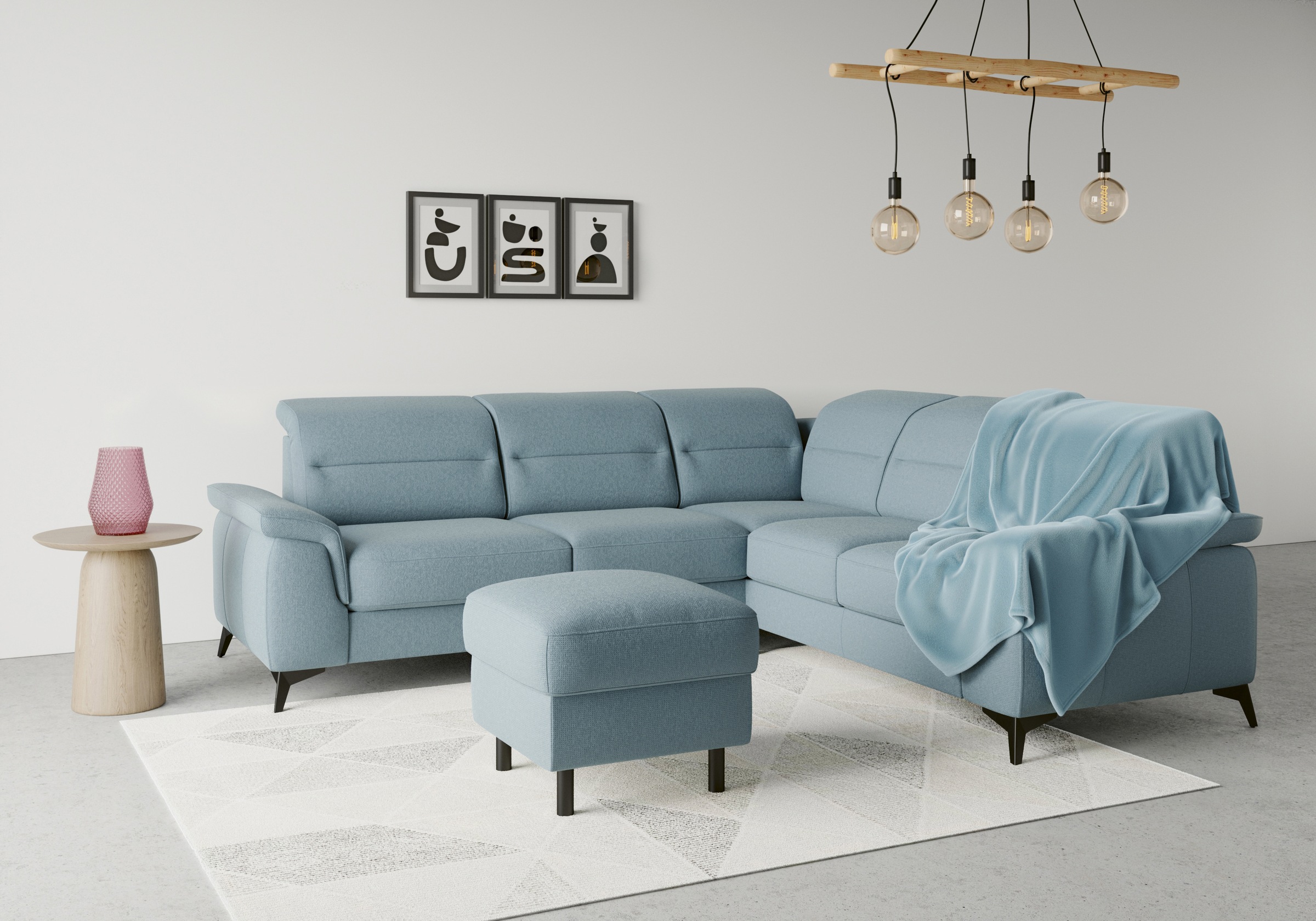sit&more Ecksofa »Sinatra L-Form«, optinal mit Kopfteilverstellung und Armteilfunktion, Metallfüße