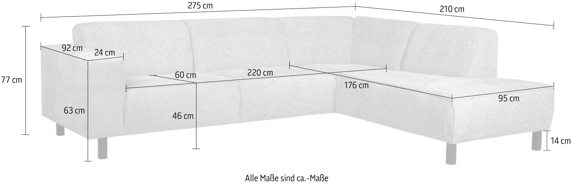 Home affaire Ecksofa »LORCAN mit Holzfuß, Breite 275 cm, weiches Sitzgefühl« Massivholzfüsse, Chenille und Bouclé -Bezüge