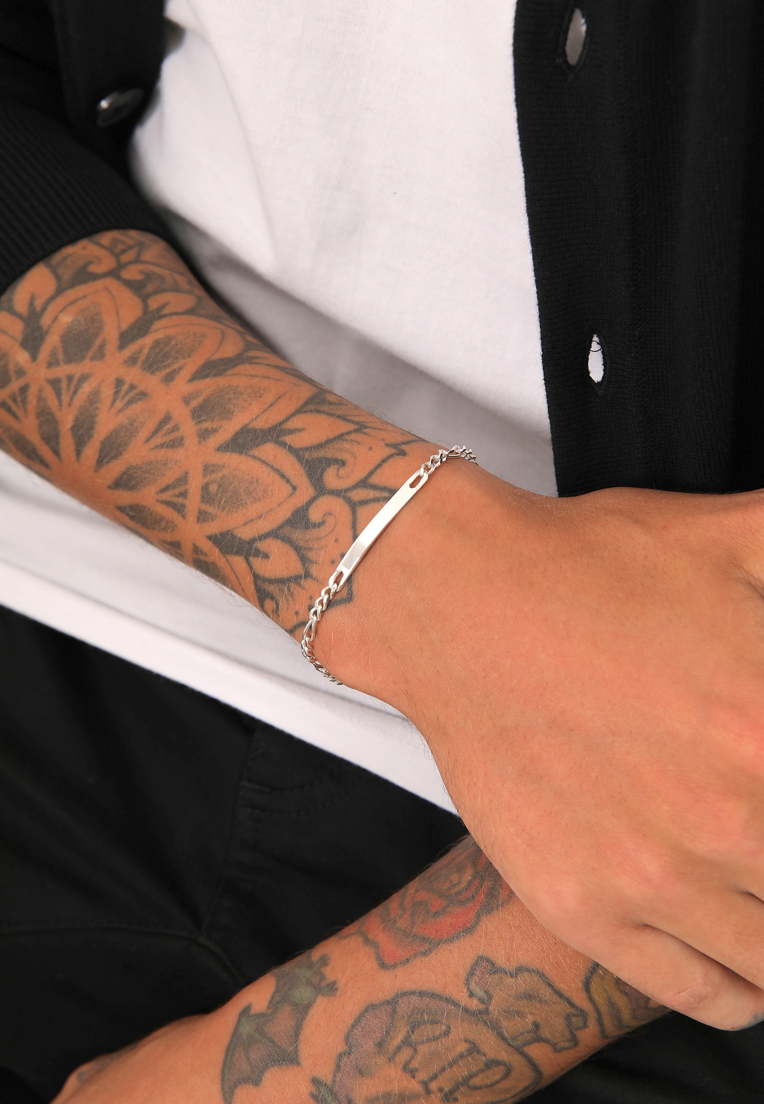 Kuzzoi Armband »Herren ID Platte Figaro Klassisch 925 Silber«