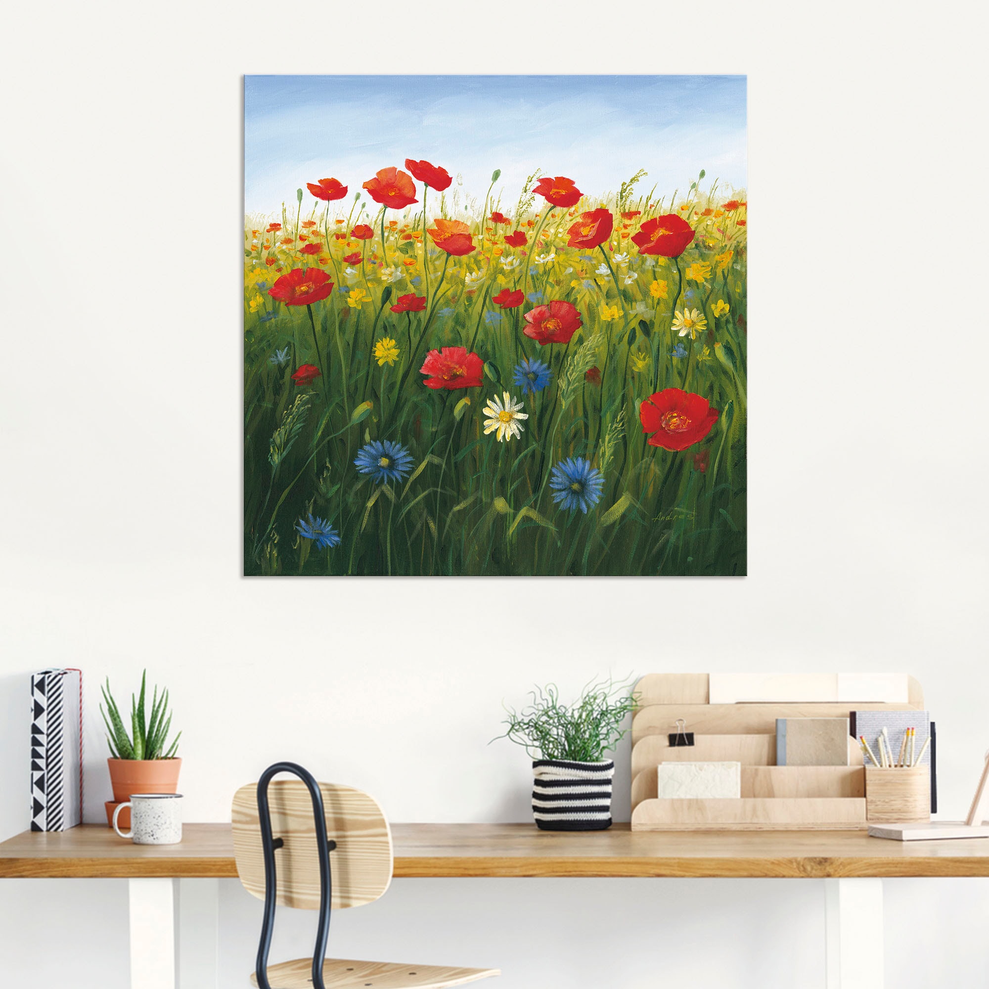 Artland Wandbild »Mohnblumen Landschaft I«, Blumenwiese, (1 St.), als Alubild, Outdoorbild, Leinwandbild, Poster in verschied. Größen
