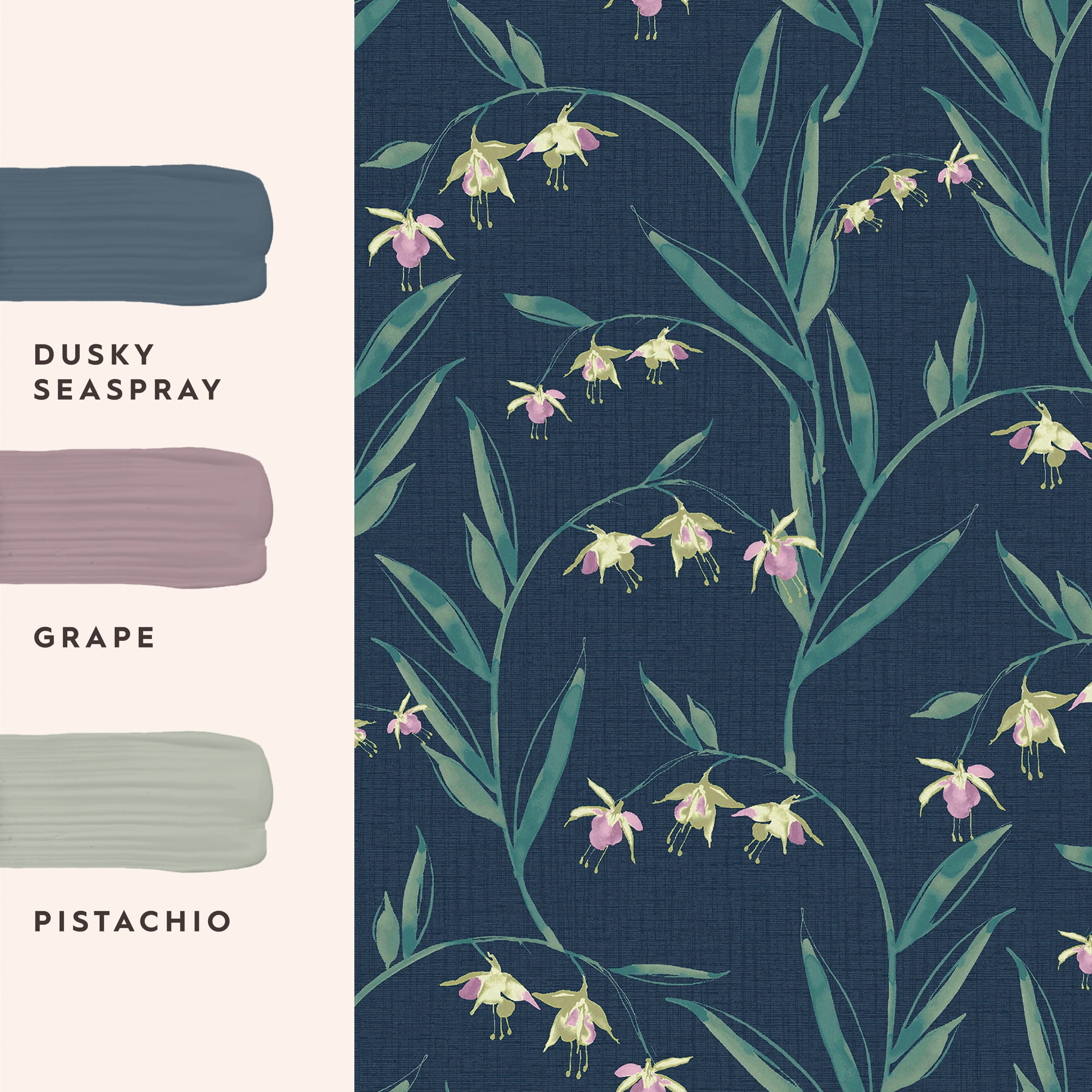 LAURA ASHLEY Vliestapete »Fulwell Fuchsia Midnight Seaspray« geblümt glatt 10mx52cm (ca. 5m2)