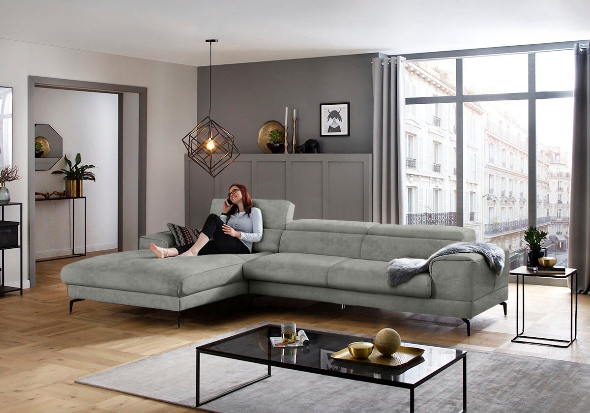 W.SCHILLIG Ecksofa »piedroo, Designsofa mit tollem Sitzkomfort, bequem, L-Form«, Kopfteilverstellung, wahlweise mit Sitztiefenverstellung, Breite 343cm