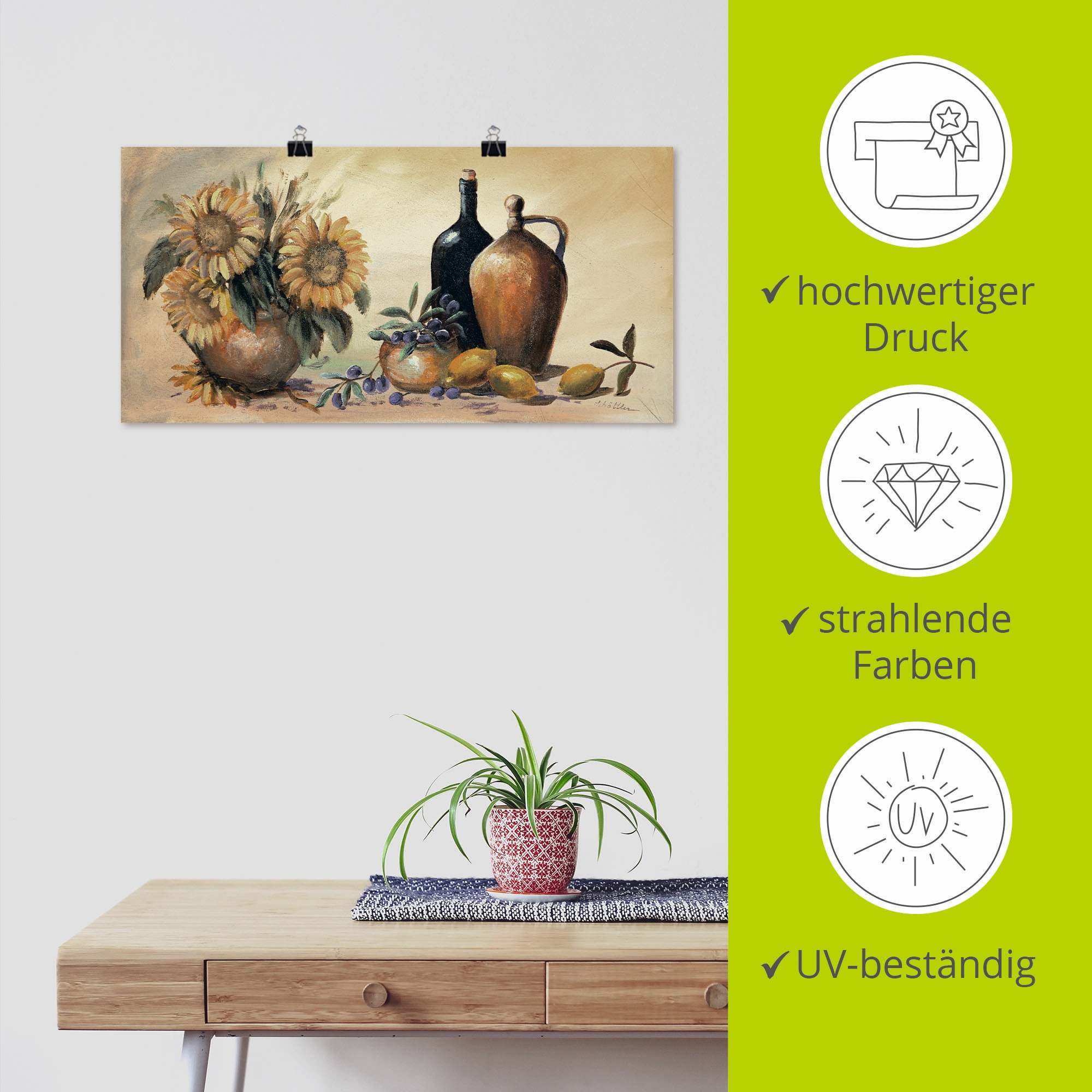 Artland Wandbild »Stillleben mit Sonnenblumen«, Vasen & Töpfe, (1 St.), als Leinwandbild, Poster, Wandaufkleber in verschied. Größen