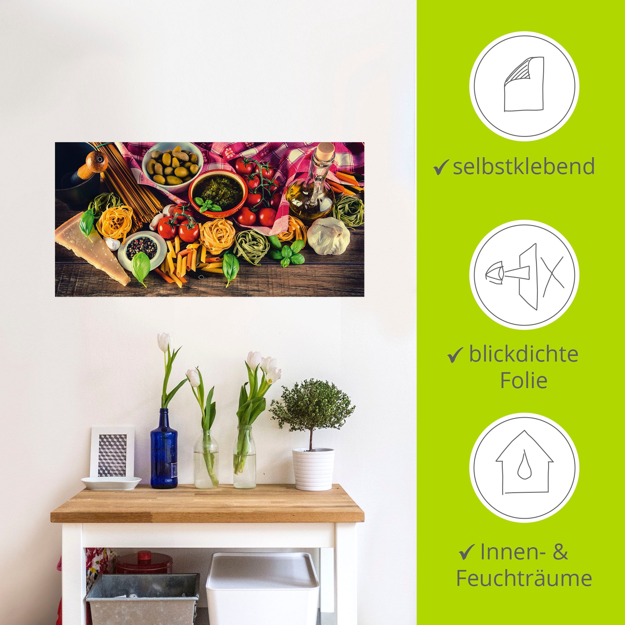 Artland Wandbild »Italienisch mediterrane Lebensmittel«, Lebensmittel, (1 St.), als Alubild, Outdoorbild, Leinwandbild, Poster, Wandaufkleber