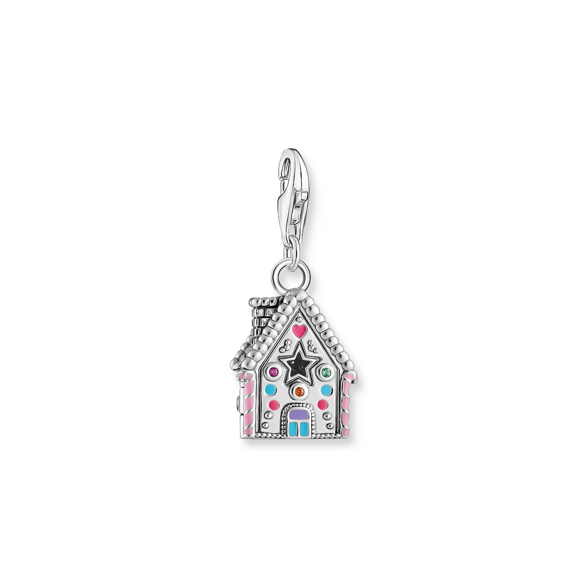 Thomas Sabo Charm-Einhänger »Lebkuchenhaus Silber« Mit Glas-Keramik Stein, Zirkonia (synth.), Rubin (synth.)