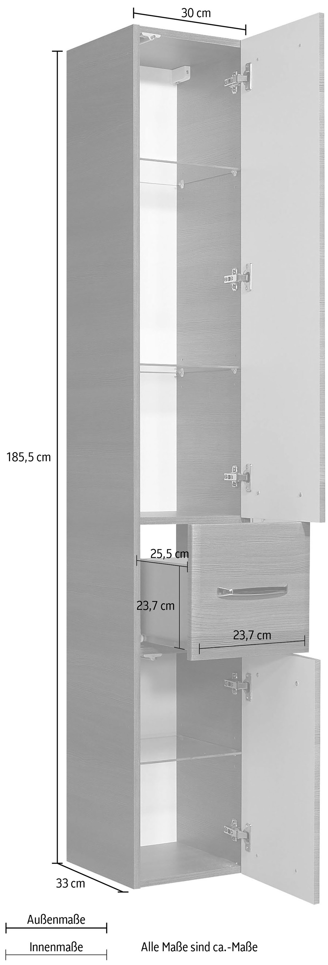PELIPAL Hochschrank »Quickset Glaseinlegeböden jetzt 30 Breite Türdämpfer, %Sale im cm, Metallgriffe, 328«