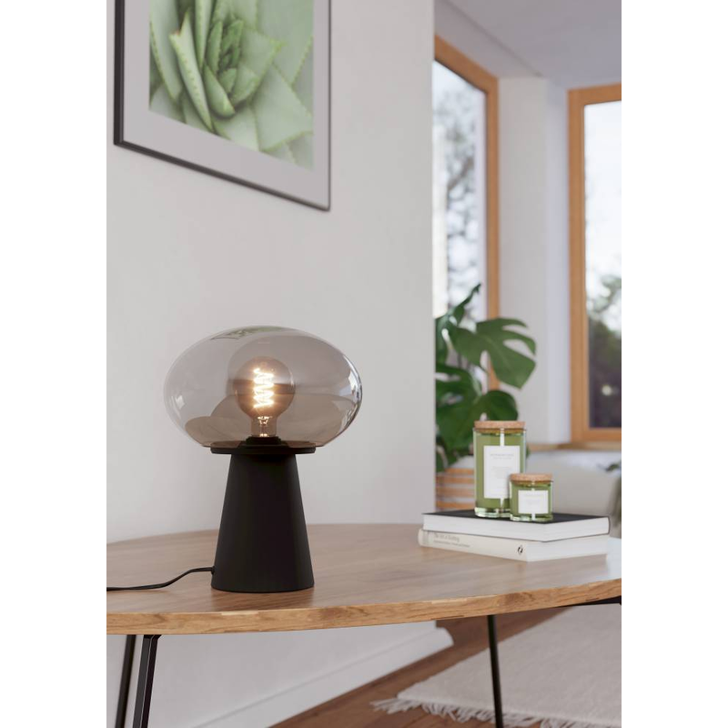 EGLO Tischleuchte »MADONNINA« E27 1 Stk. Tischlampe, Metall in Schwarz, Glas in Grau-transparent, E27, 32, 5 cm schwarz grau