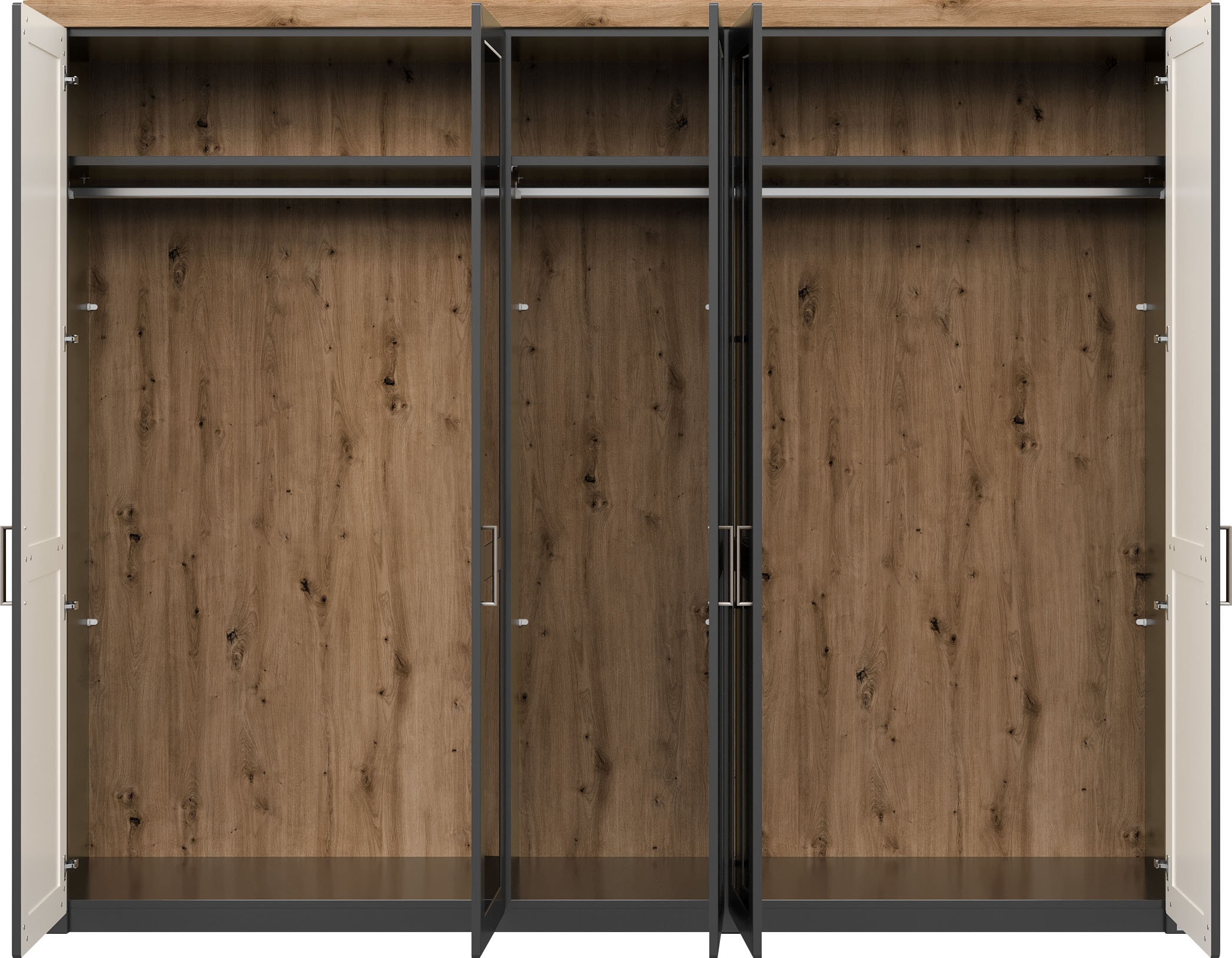 set one by Musterring Kleiderschrank »York Schlafen«, (2 St.), mit Holz- und Spiegeltüren, inkl. Kranz in Eiche, Höhe 207 x T60 cm