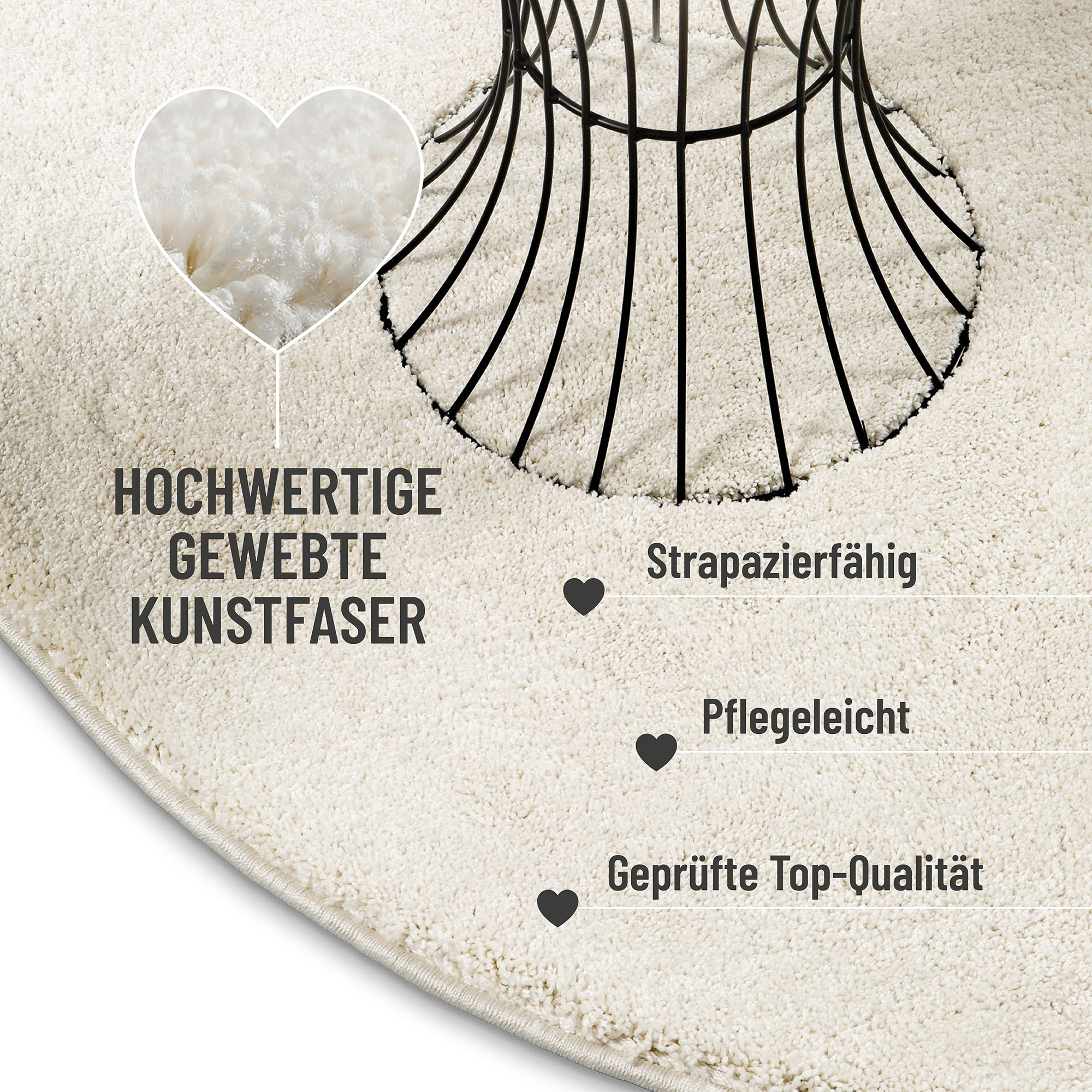 Wecon home Basics Hochflor-Teppich »Nova«, rund, 25 mm Höhe, Shaggy, gewebt, robust, Wohnzimmer, Schlafzimmer