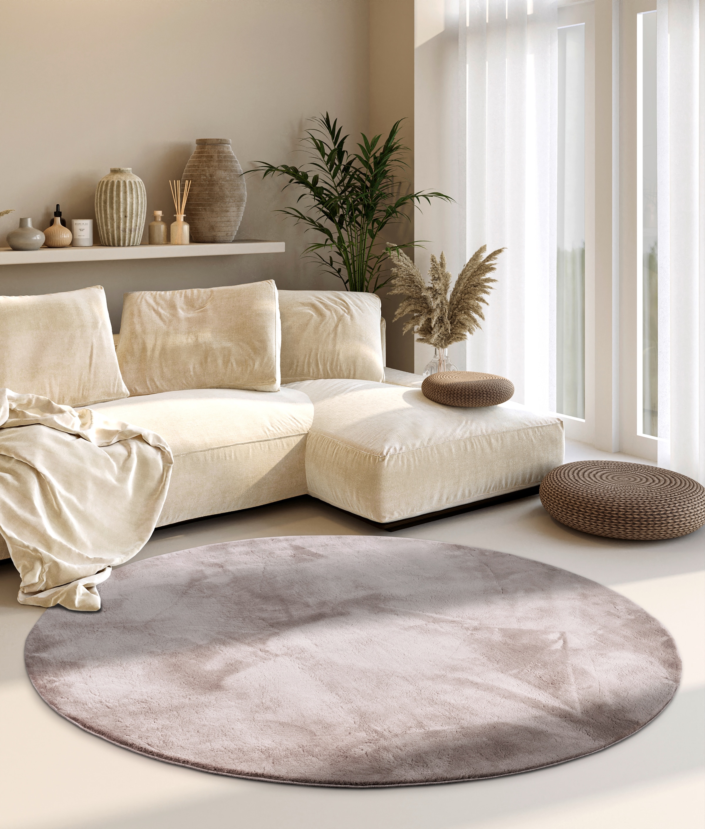 Villeroy & Boch Teppich »Leon«, rund, 15 mm Höhe, Langflor, Shaggy, einfarbig, flauschig, weich, glänzend, modern, uni