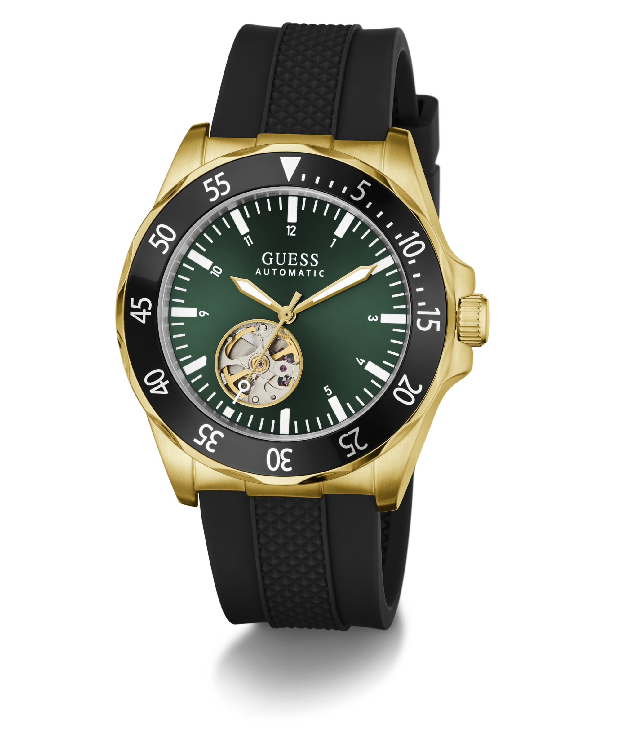 Guess Automatikuhr »CLIFF« Armbanduhr, Herrenuhr, Mechanische Uhr, Silikonarmband, analog