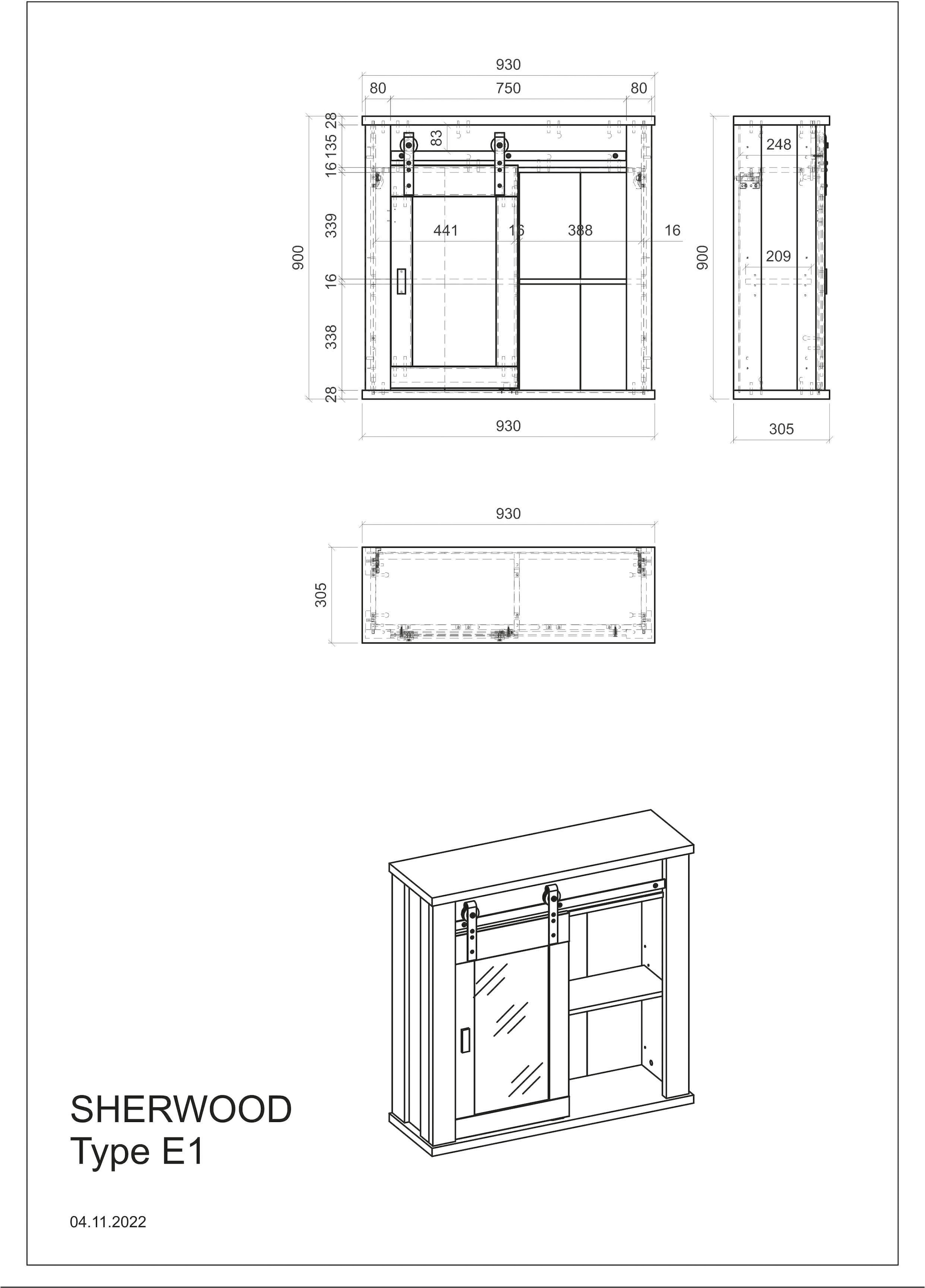 Home affaire Hängeschrank »Sherwood«, mit Scheunentorbeschlag aus Metall, Höhe 90 cm