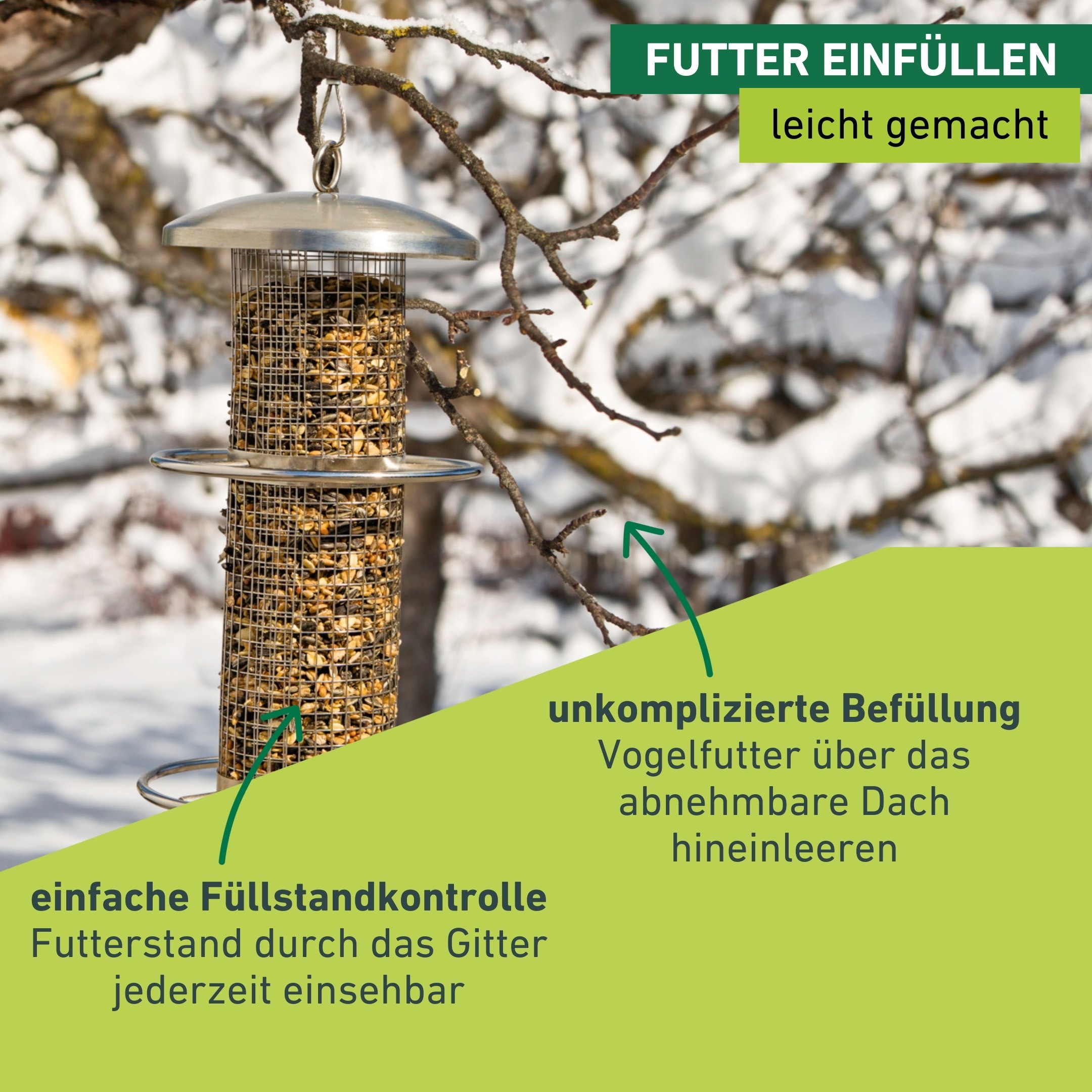 Windhager Futterhaus »Pick-Up, Futterspender aus wetterfestem Edelstahl« Futterstation inkl. Aufhängung, Füllmenge ca. 0,9L, 14 x 14 x 28cm