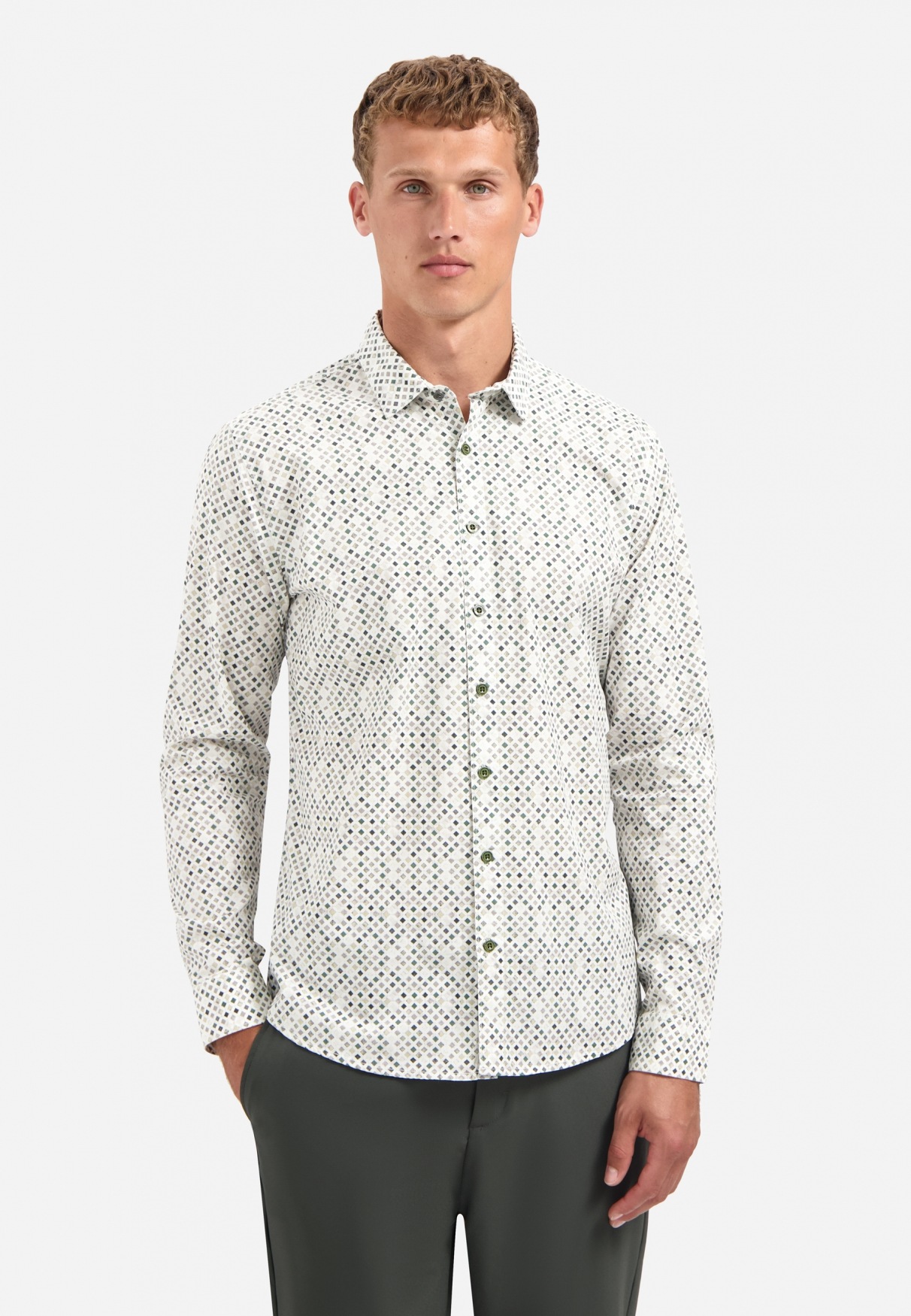 NO EXCESS Langarmhemd »No Excess Stretchhemd mit Print Shirt Stretch Allover Printed«
