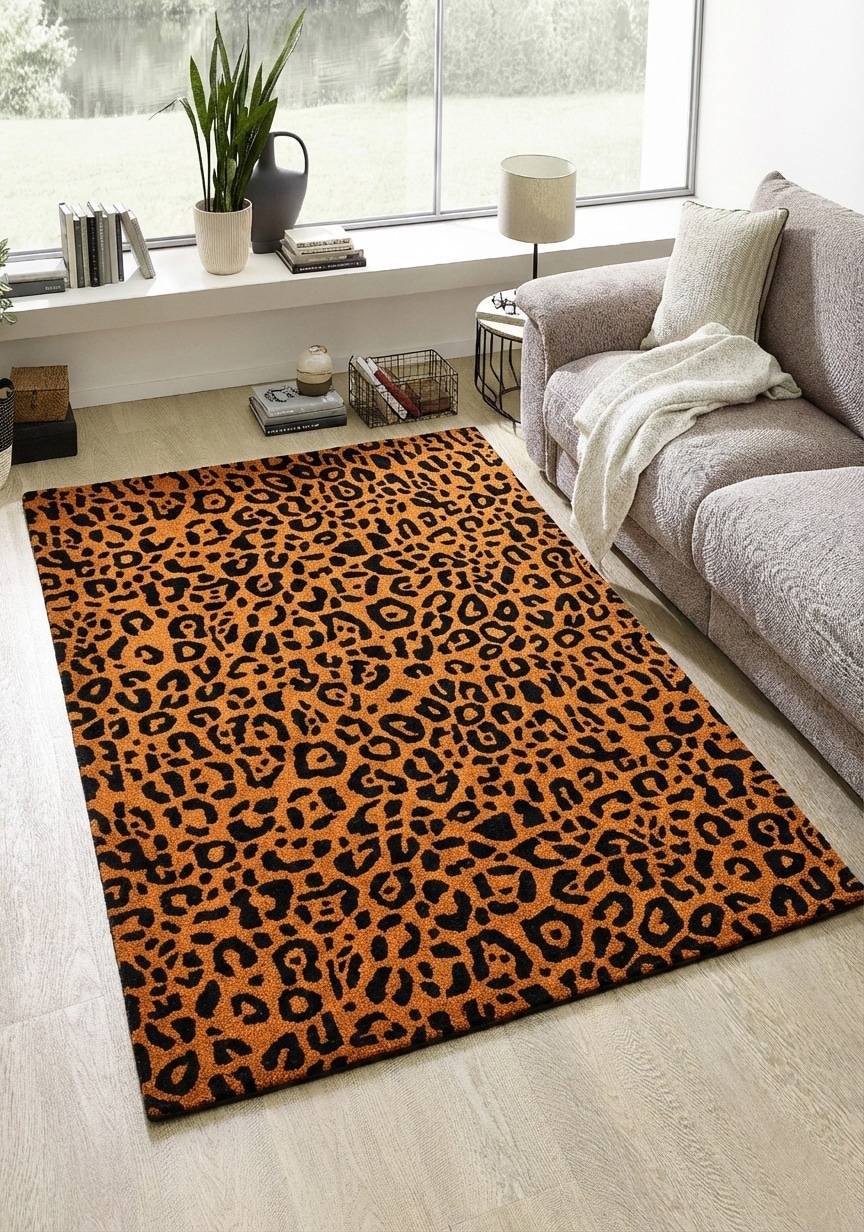 OTTO home Wollteppich »Gabbo Leo, Leopardenmuster, handgearbeitet« rechteckig 14 mm Höhe reine Wolle, Uni, Wohnzimmer, Schlafzimmer, Esszimmer