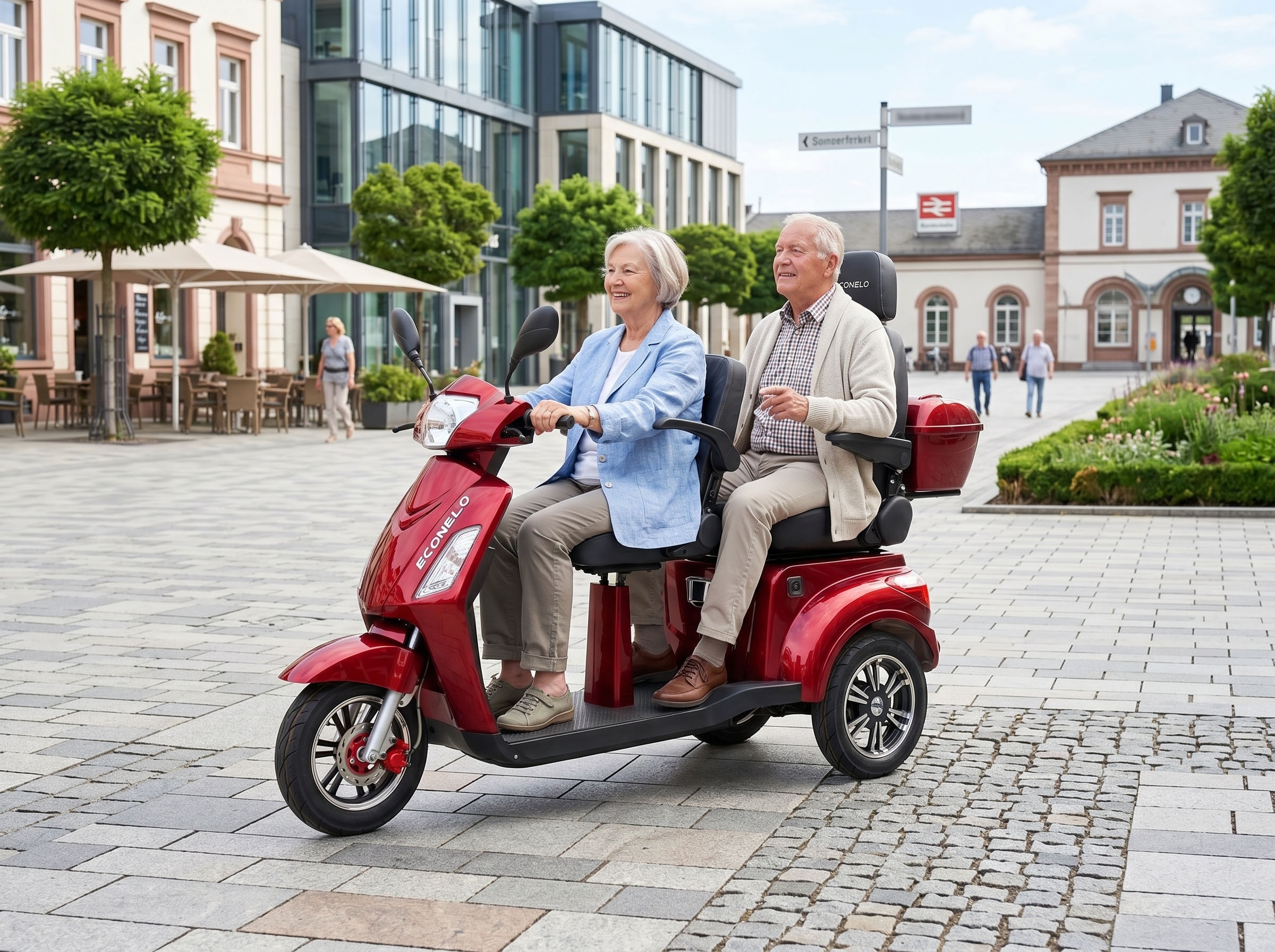 ECONELO Elektromobil 1.000 W 25 km/h Sicherheitsrollen gegen Kippen, 3 Geschwindigkeitsstufen
