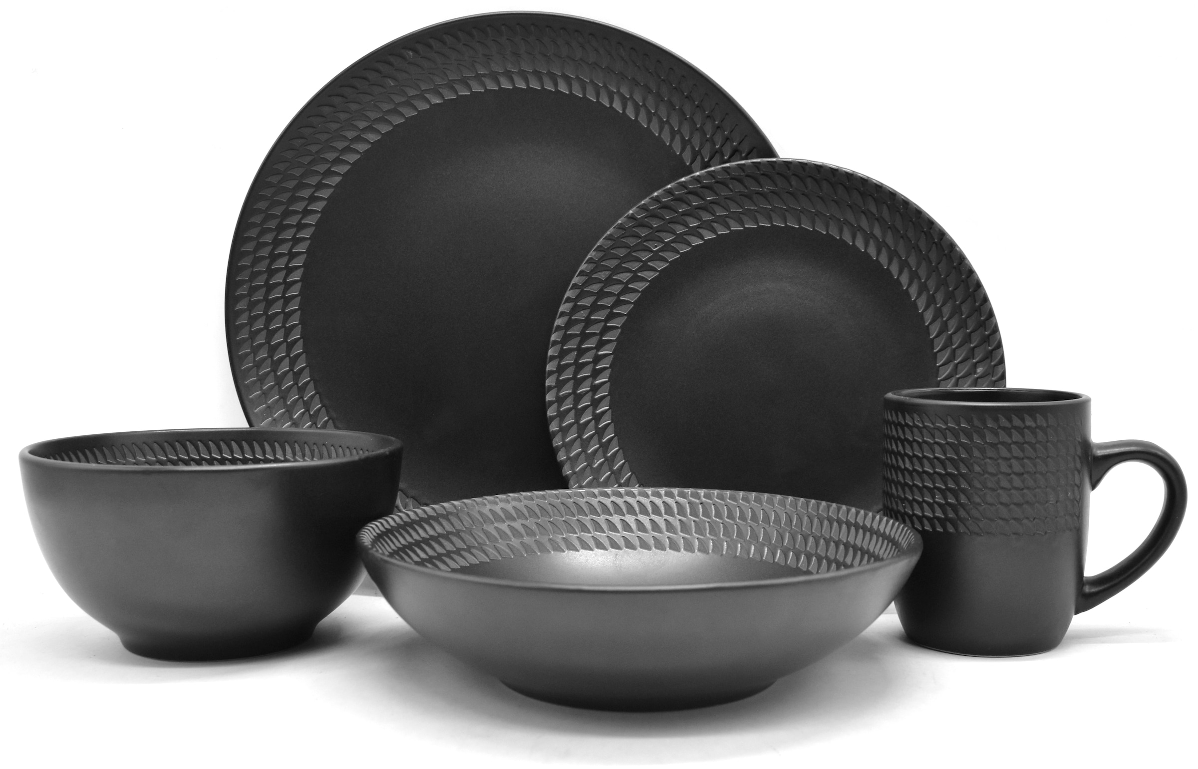 ECHTWERK Kombiservice »"BlackStyle", Schwarz«, (Set, 30 tlg.), Stilvolles Geschirrset mit markanter Struktur, hochwertige Stoneware