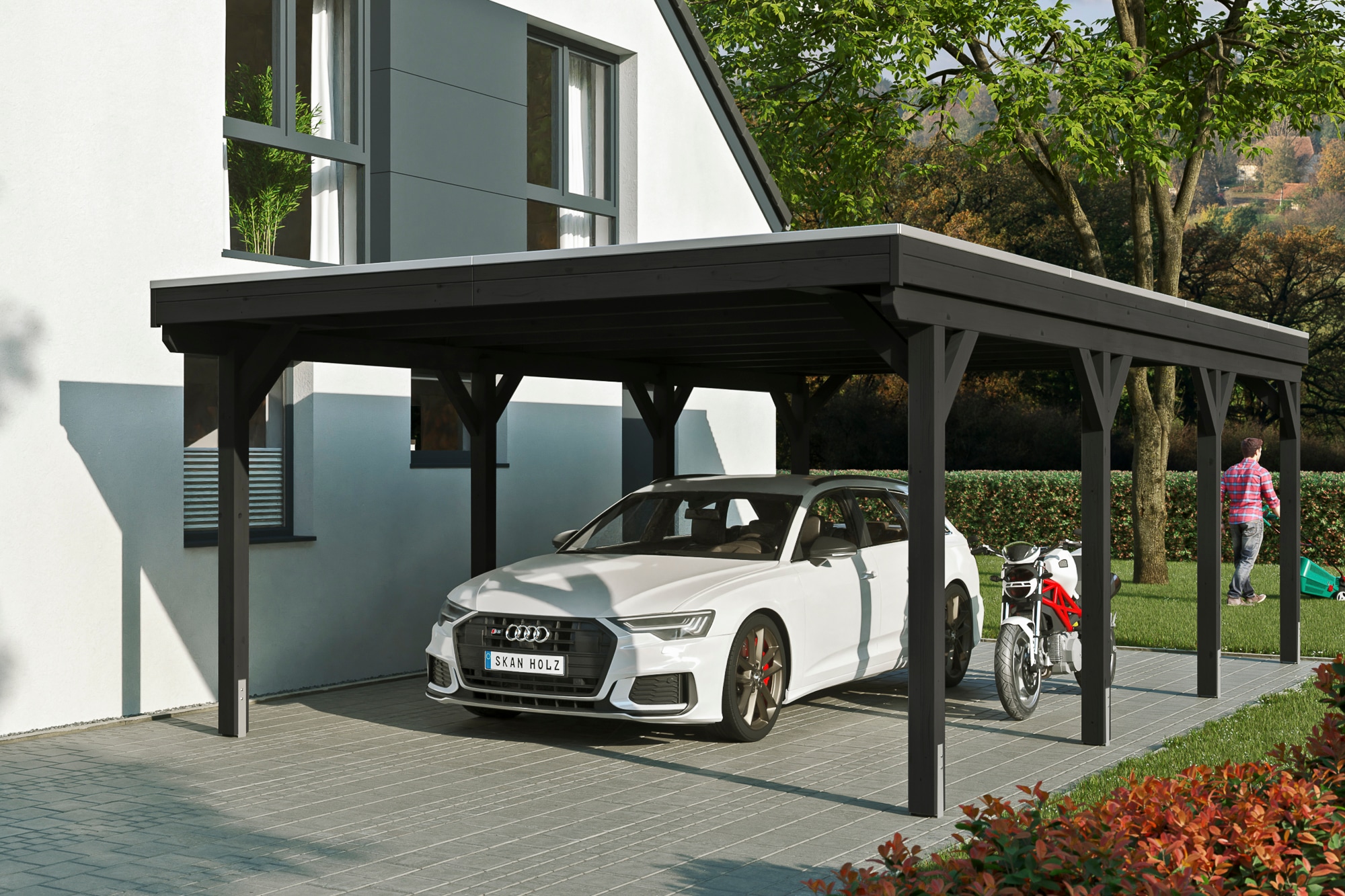 Skanholz Einzelcarport »Grunewald«, Holz, 395 cm, Anthrazit