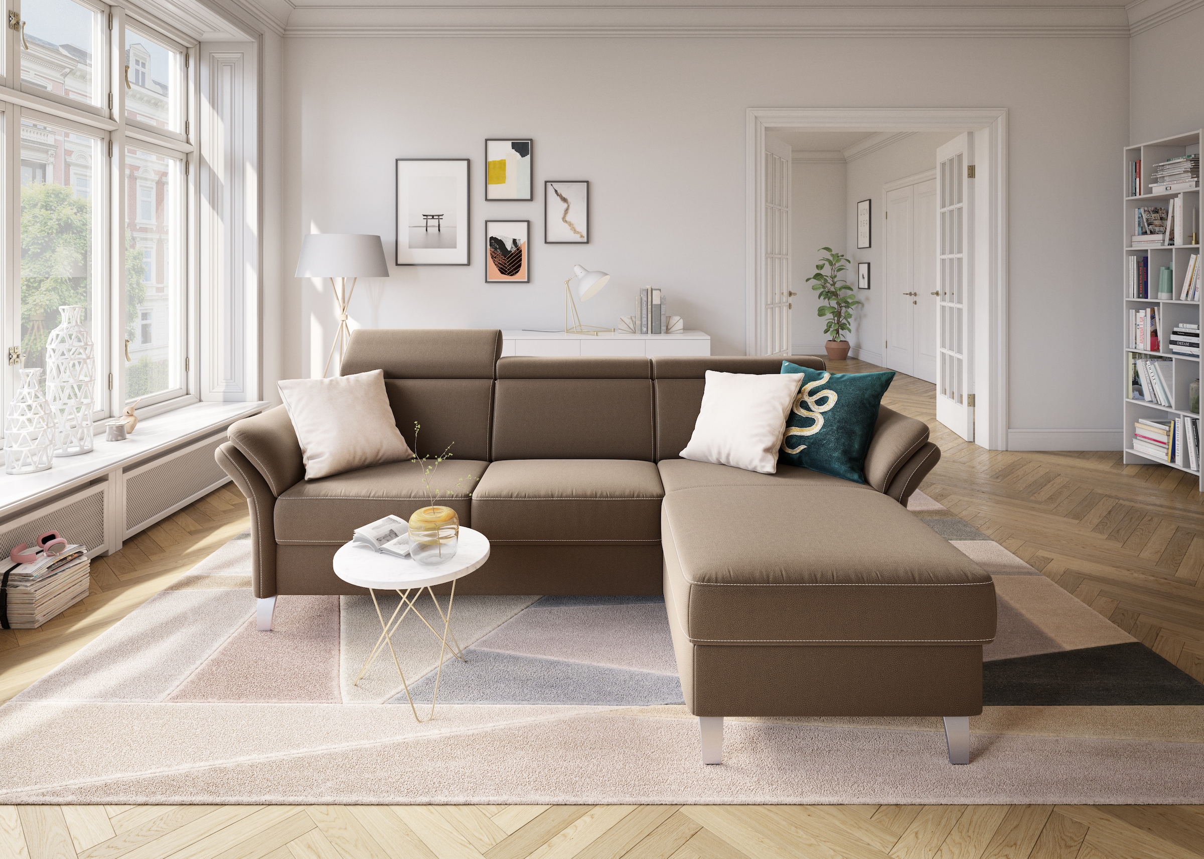 sit&more Ecksofa »Vincenzo L-Form«, inklusive Kopfteilverstellung, wahlweise mit Bettfunktion, Bettkasten