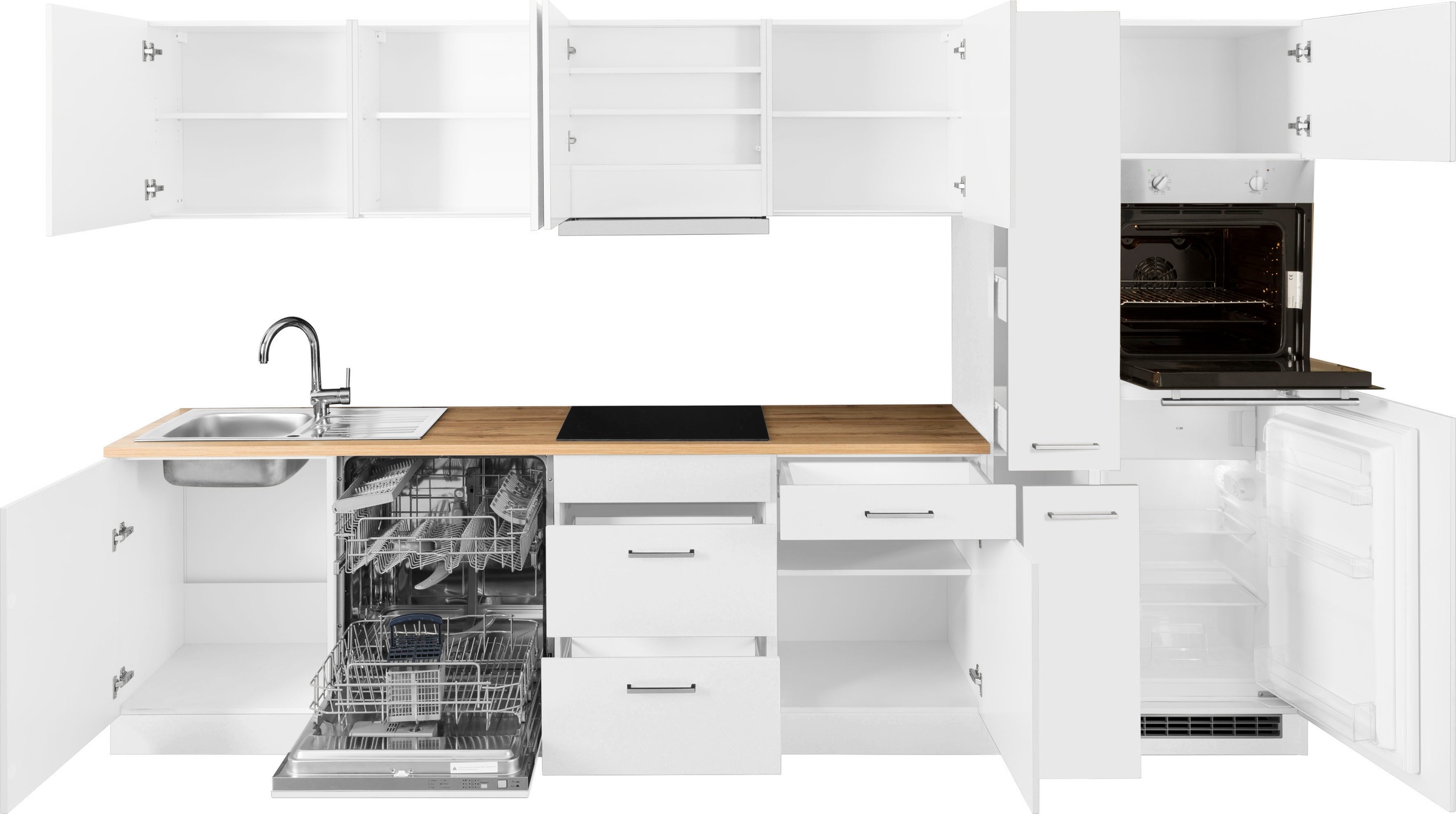 KOCHSTATION Küchenzeile »KS-Kehl«, mit E-Geräten, Breite 330 cm, inkl. Kühlschrank und Geschirrspüler