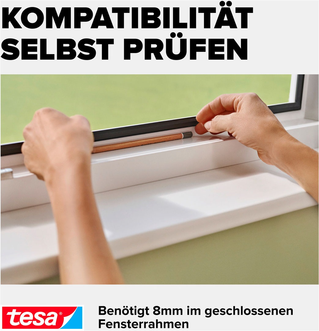 tesa Insektenschutz-Fensterrahmen »Anklips-Rahmen Fliegengitter für Fenster, Anthrazit (Durchsichtig)« Packung, inkl. Fiberglas-Netz in Anthrazit, Rahmen und Halteklip-Lösung, 1 Stk. tlg. INSECT STOP Netz aus Fiberglas, selbstklebende Halte-Klips