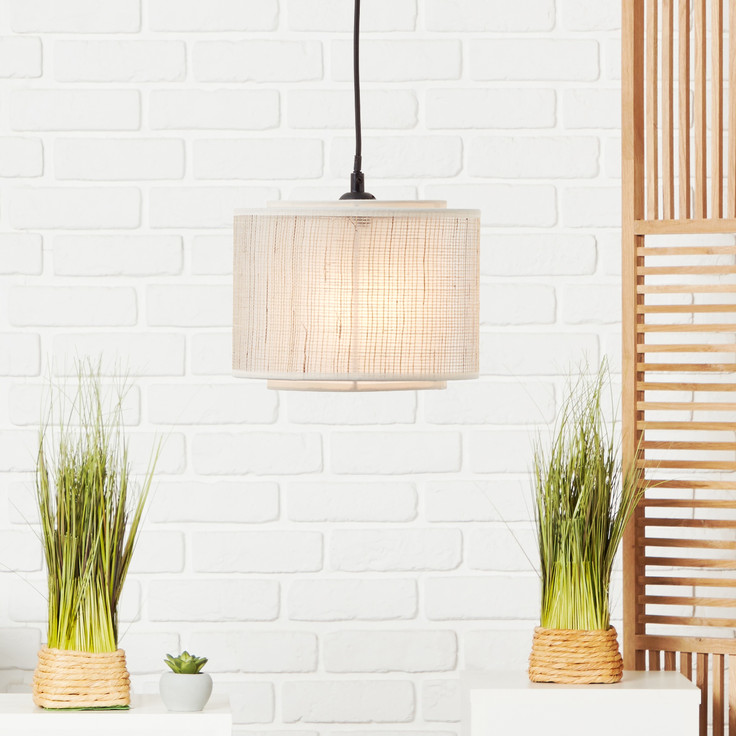 Brilliant Pendelleuchte »Odar«, 1 flammig, Leuchtmittel E27 | ohne Leuchtmittel, 125,5 cm Höhe, Ø 22 cm, E27, Metall/Textil/Papier, schwarz/beige