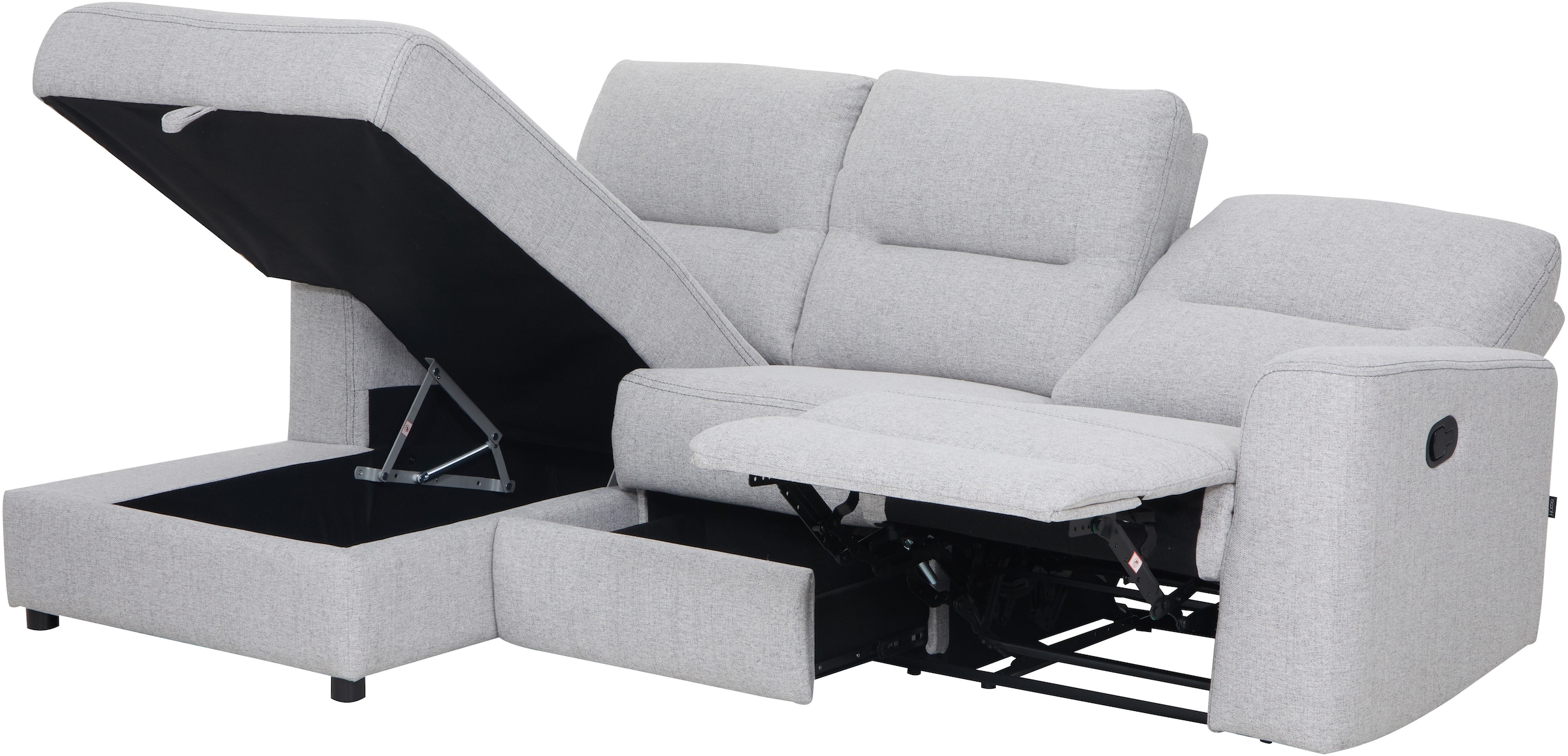 Home affaire Ecksofa »VENOIR, L-Form, 250 cm, manuelle u. elektrische Funktion (m. USB A/C)«, Stauraum unter der Recamiere, 2. Staufach, Federkern