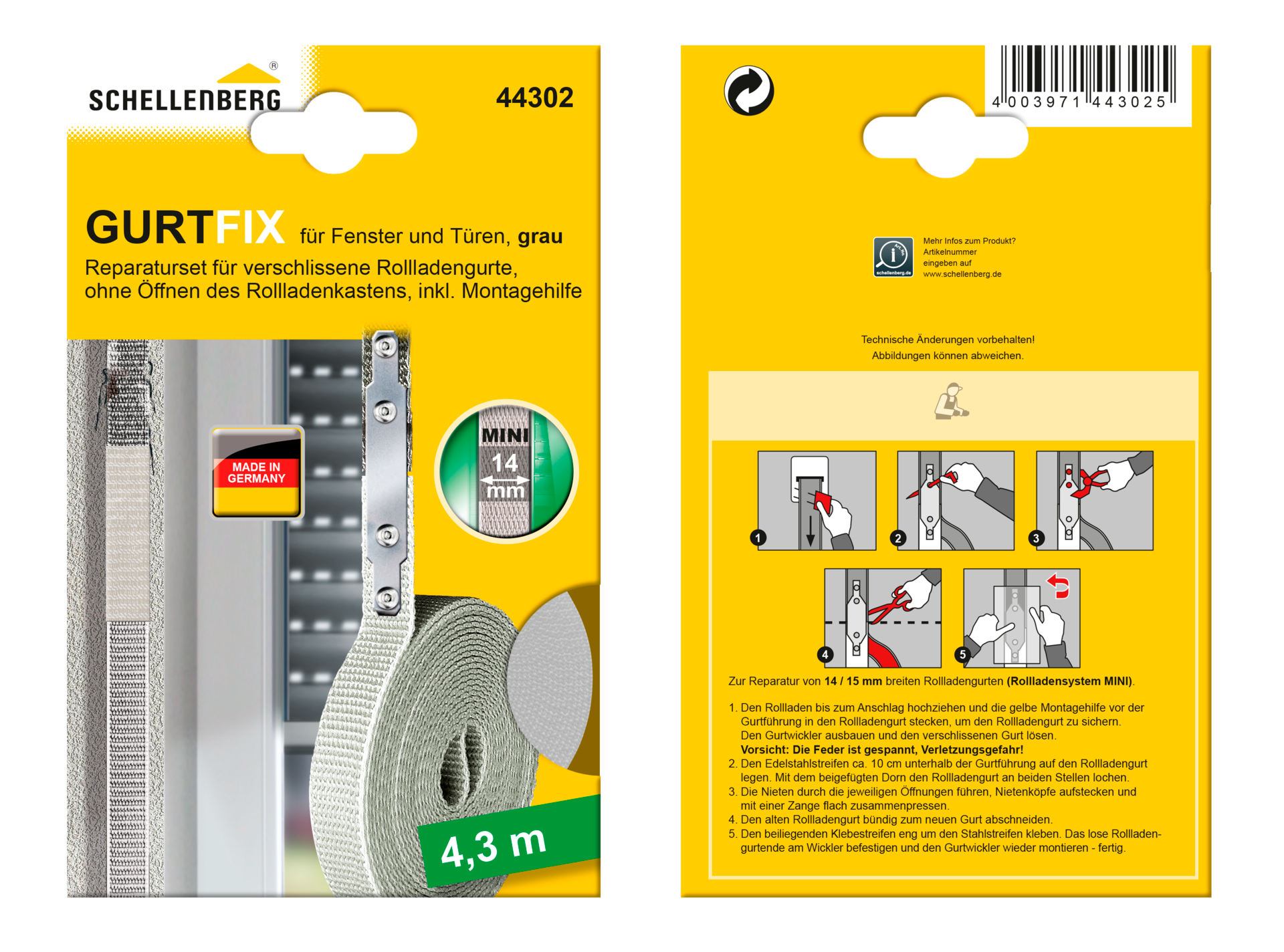 SCHELLENBERG Reparatur-Set »Rollladen Gurtfix für das Rollladensystem Mini«, für alte Gurtbänder in unterschiedlichen Farben, 14 mm x 4,3 m