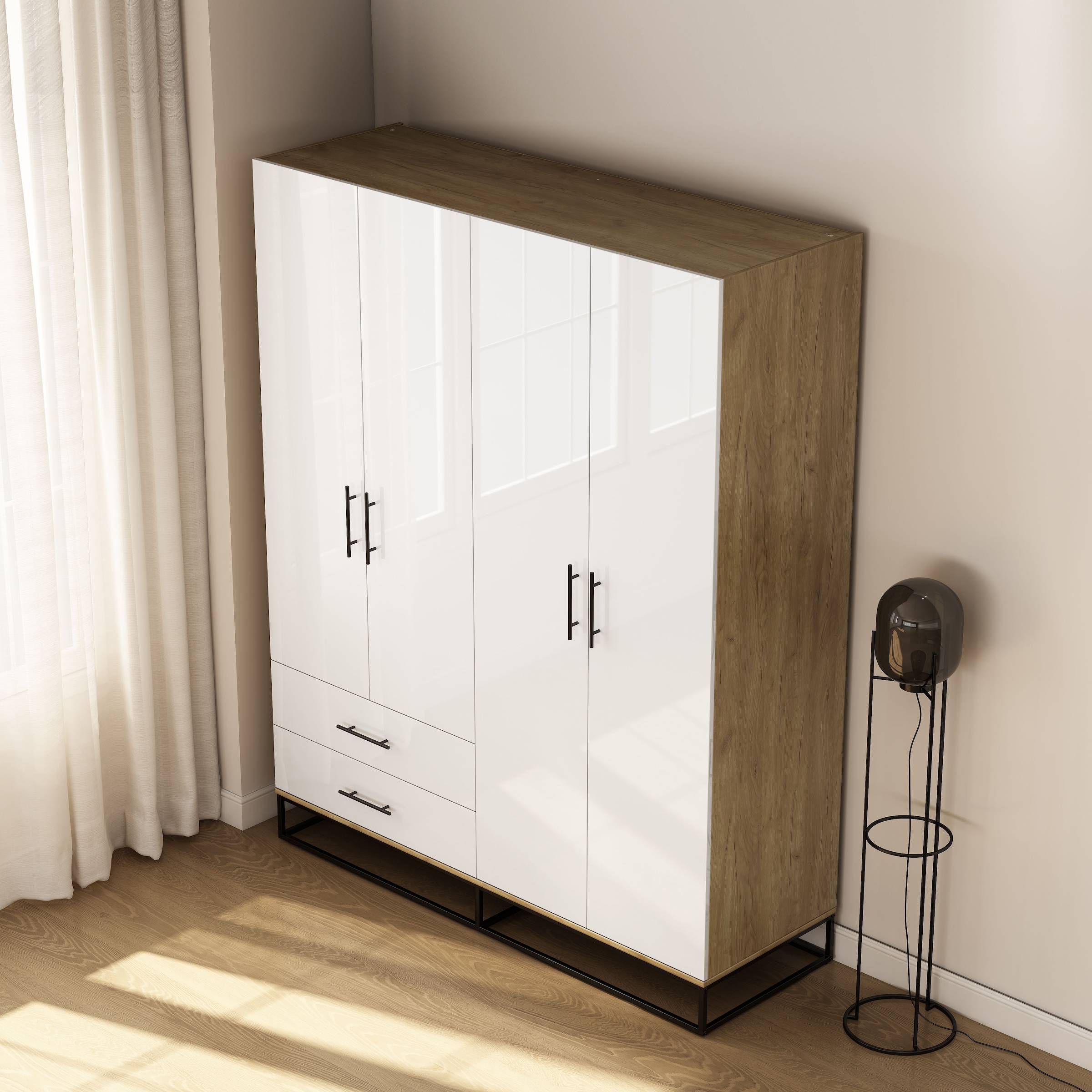 OTTO home Kleiderschrank »Lucca Schlafzimmerschrank Garderobe Hochglanz Bestseller« Schwarze Griffe und Kufengestell aus Metall, 