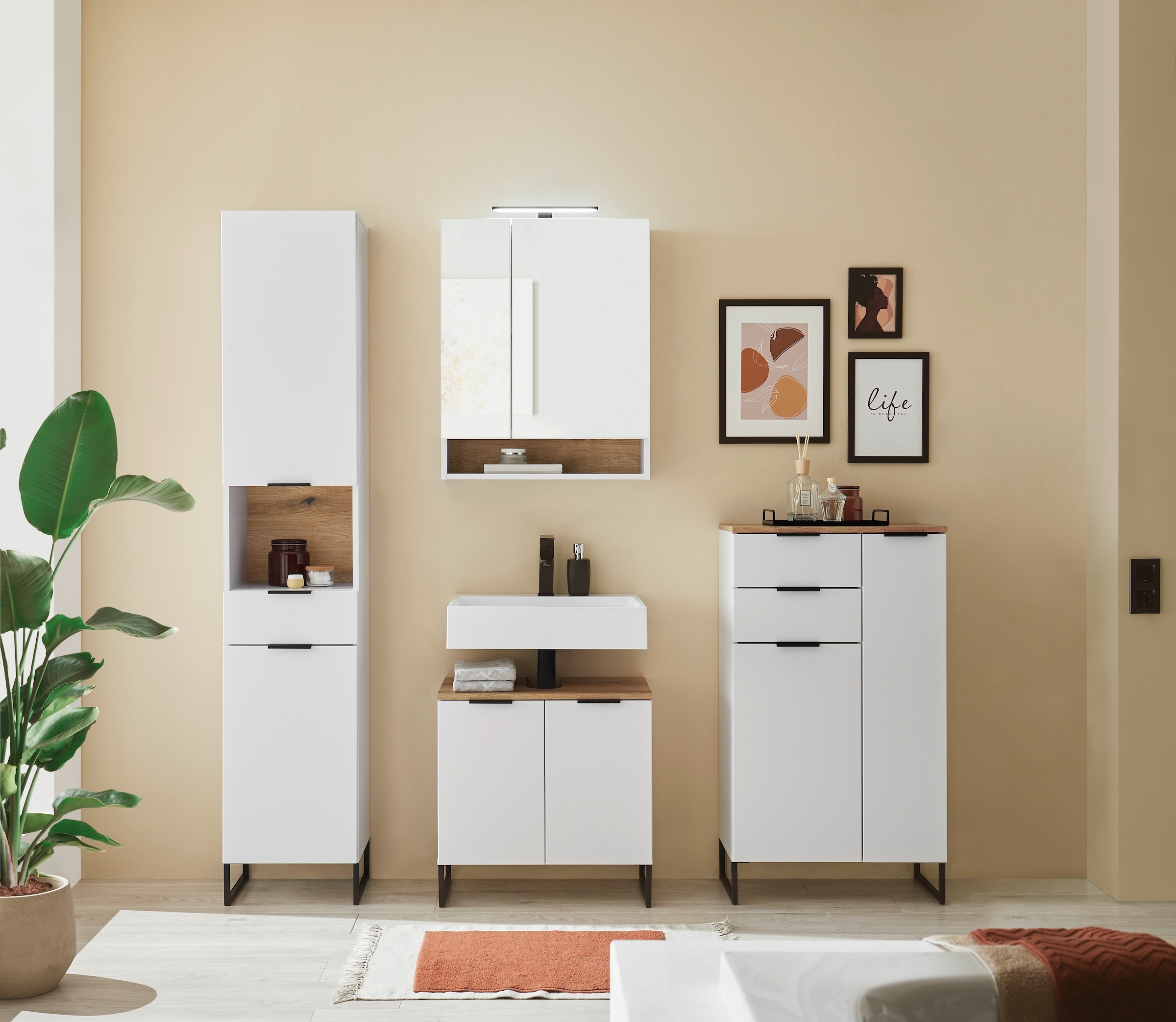 BASIC by Balculina Waschbeckenunterschrank »Denver Waschbeckenunterschrank, Badezimmerschrank 60x60x35« 1 Stk. tlg. Breite 60 cm, Tür L/R montierbar, Softclose