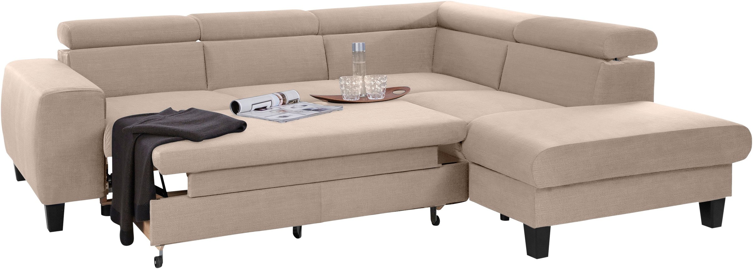 COTTA Polstergarnitur »Morven L-Form«, (Set), Set bestehend aus: Ecksofa mit Kopfteilverstellung & Hocker