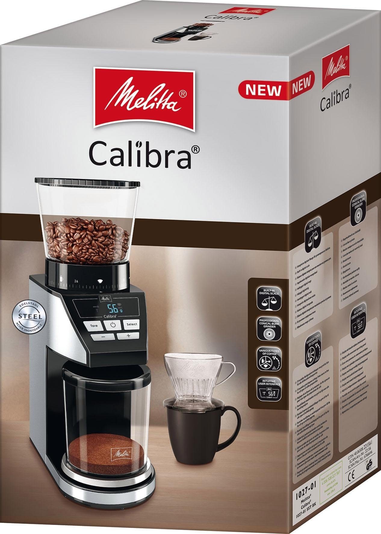 Melitta Kaffeemühle »Calibra 1027-01 schwarz-Edelstahl«, 160 W, Kegelmahlwerk, 375 g Bohnenbehälter