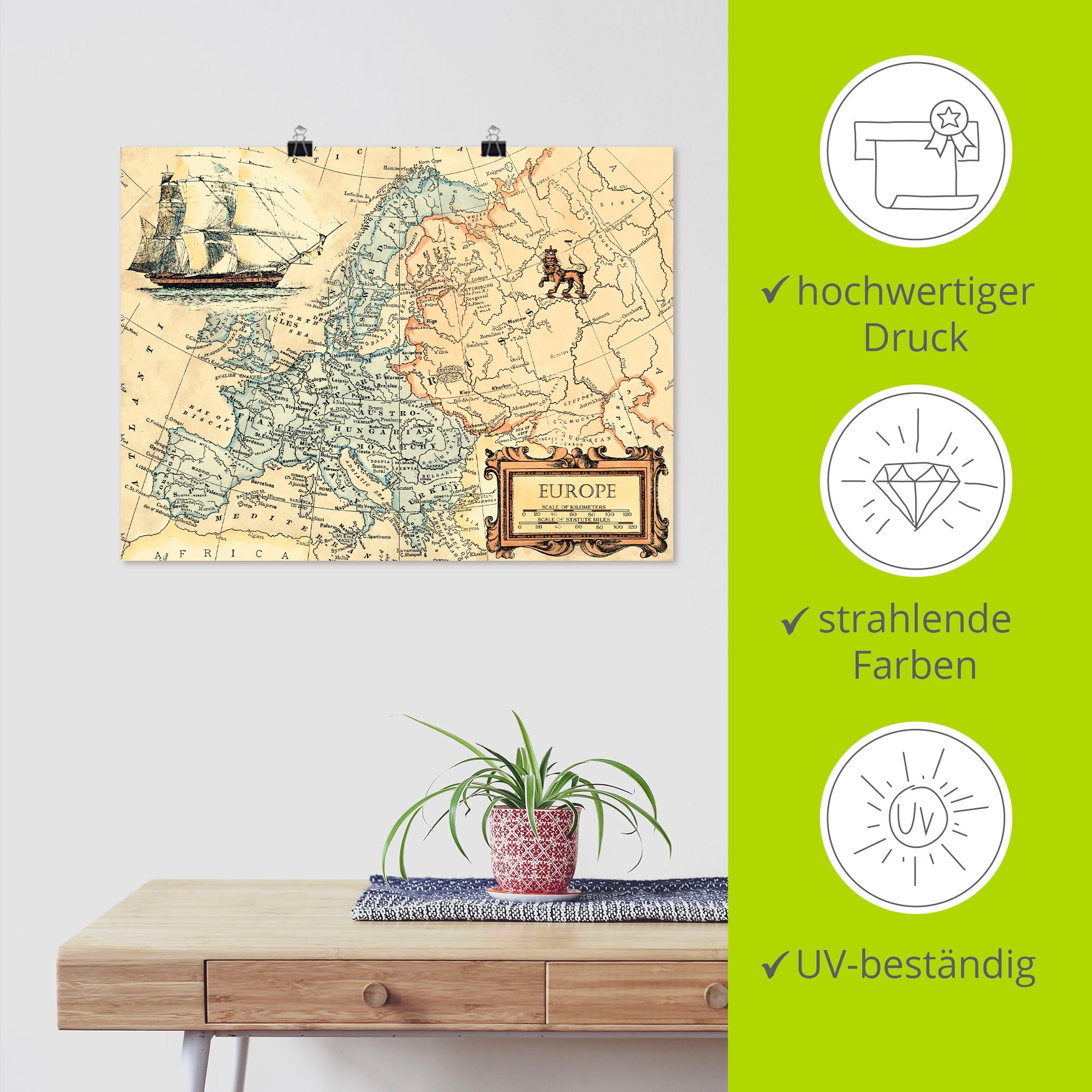 Artland Wandbild »Europakarte«, Landkarten, (1 St.), als Leinwandbild, Poster, Wandaufkleber in verschied. Größen