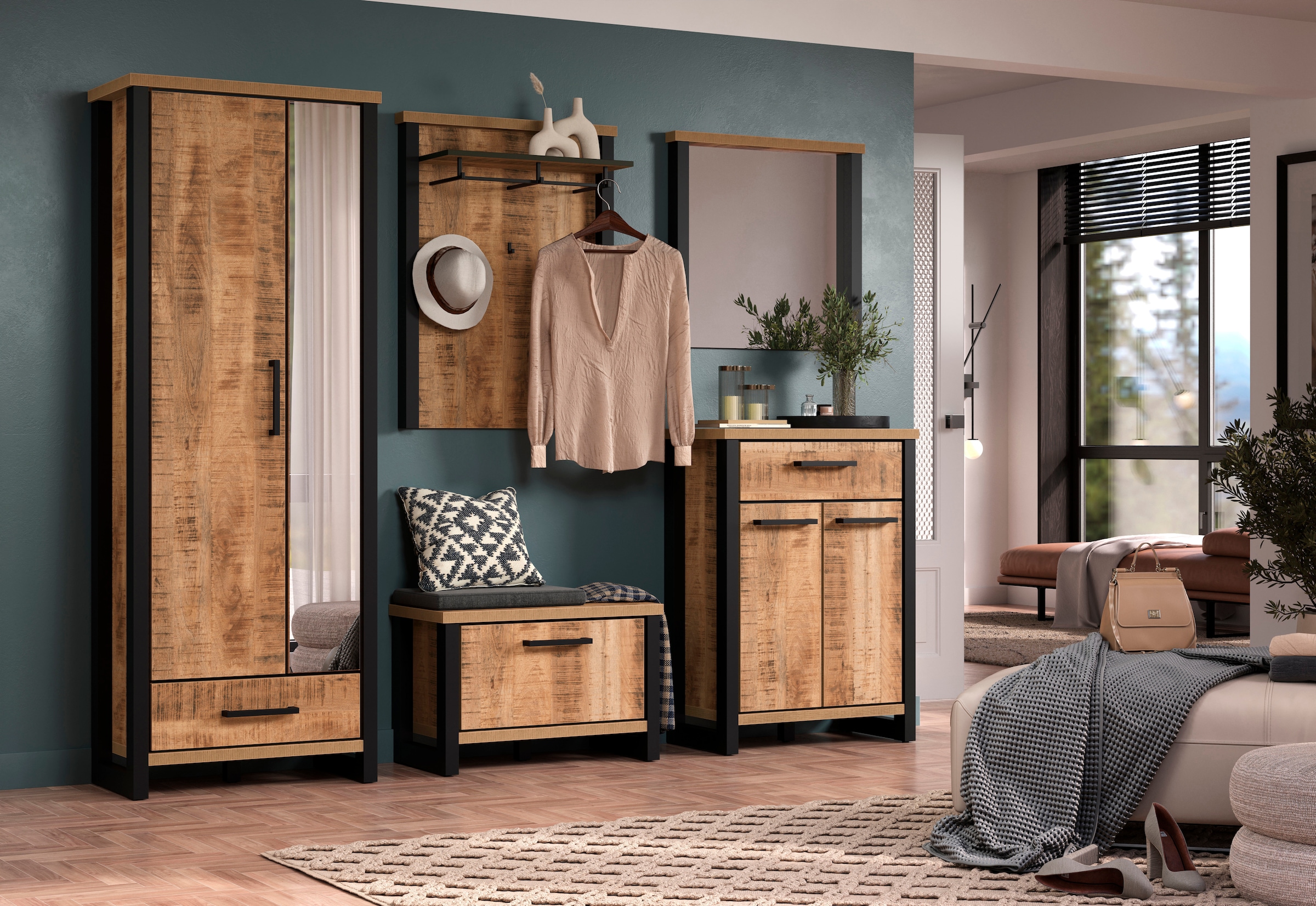 Home affaire Garderobenschrank »Elda«, (1 St.), Schrank mit ausziehbarer Kleiderstange, 2 Türen – (B/T/H) 73/39/195 cm